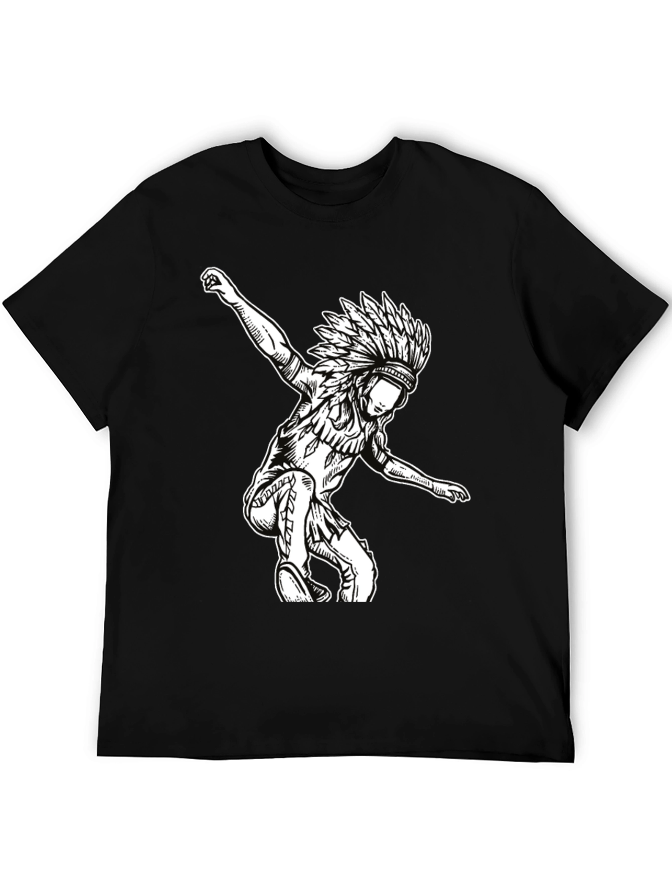 Black T-Shirt with Native American Headdress Design