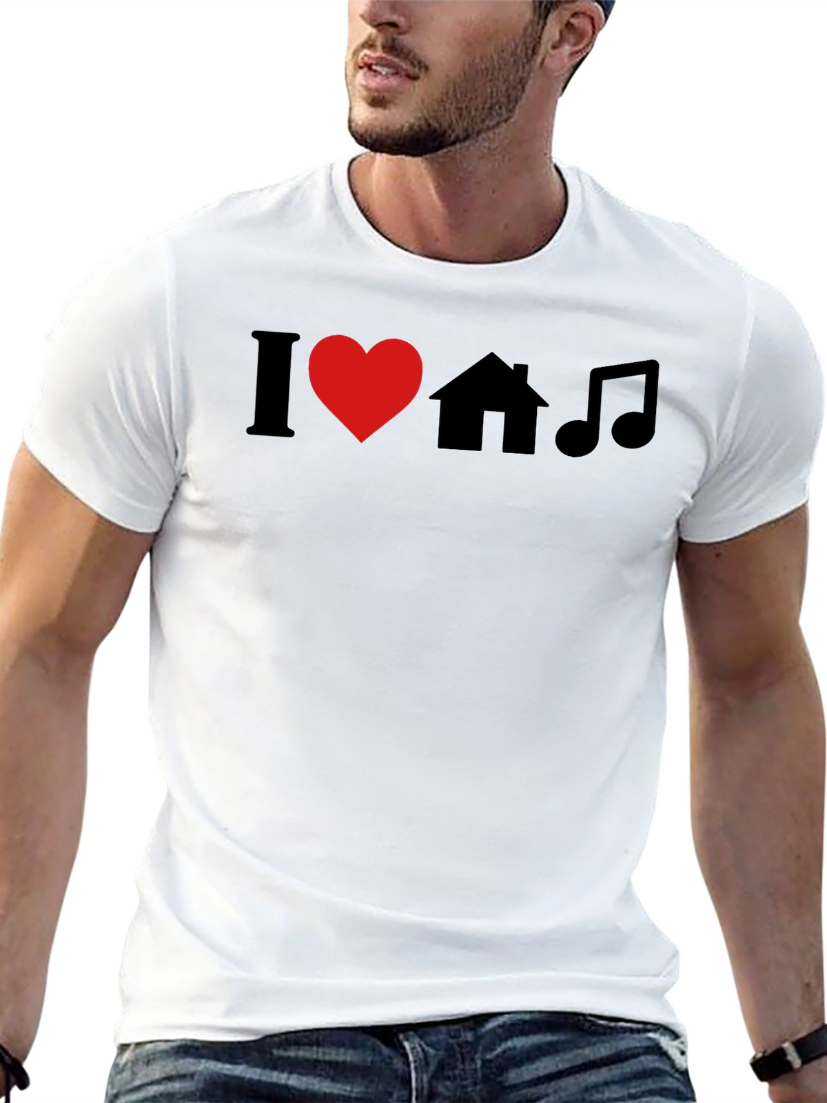 I Love House Music Black Graphic T-Shirt