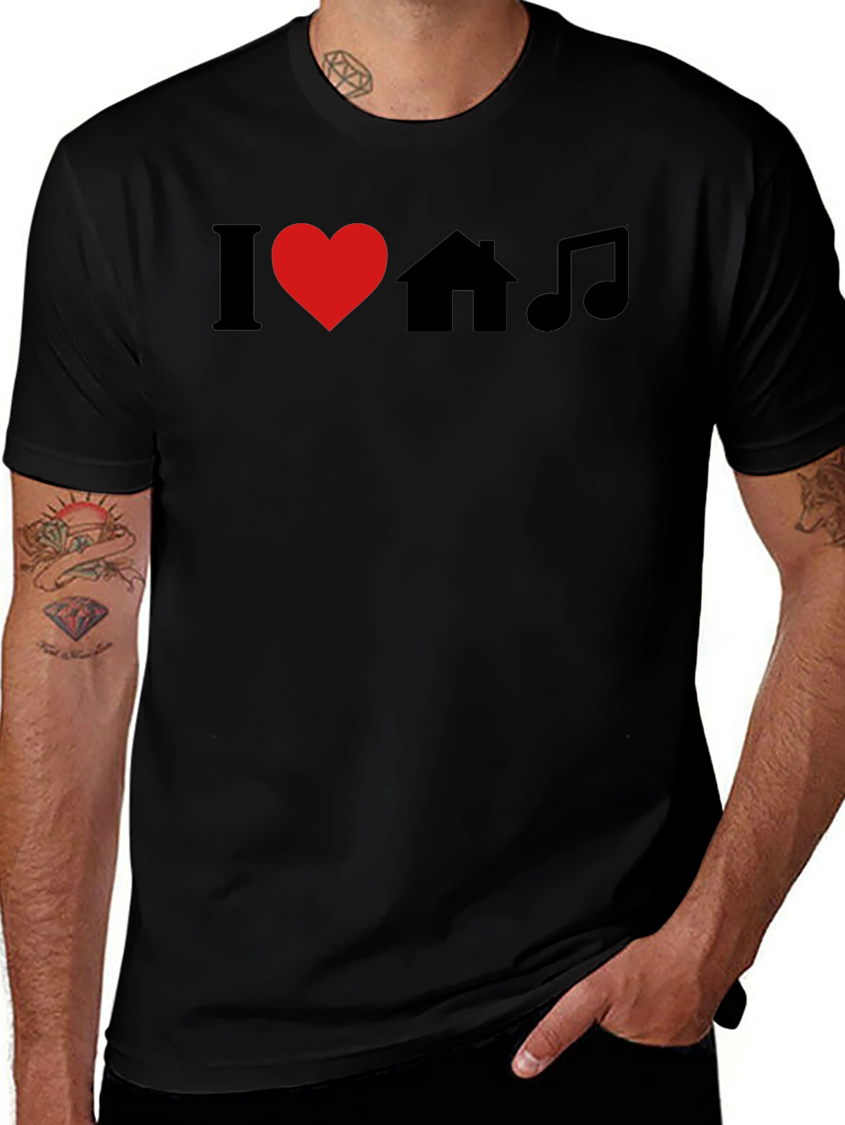 I Love House Music Black Graphic T-Shirt