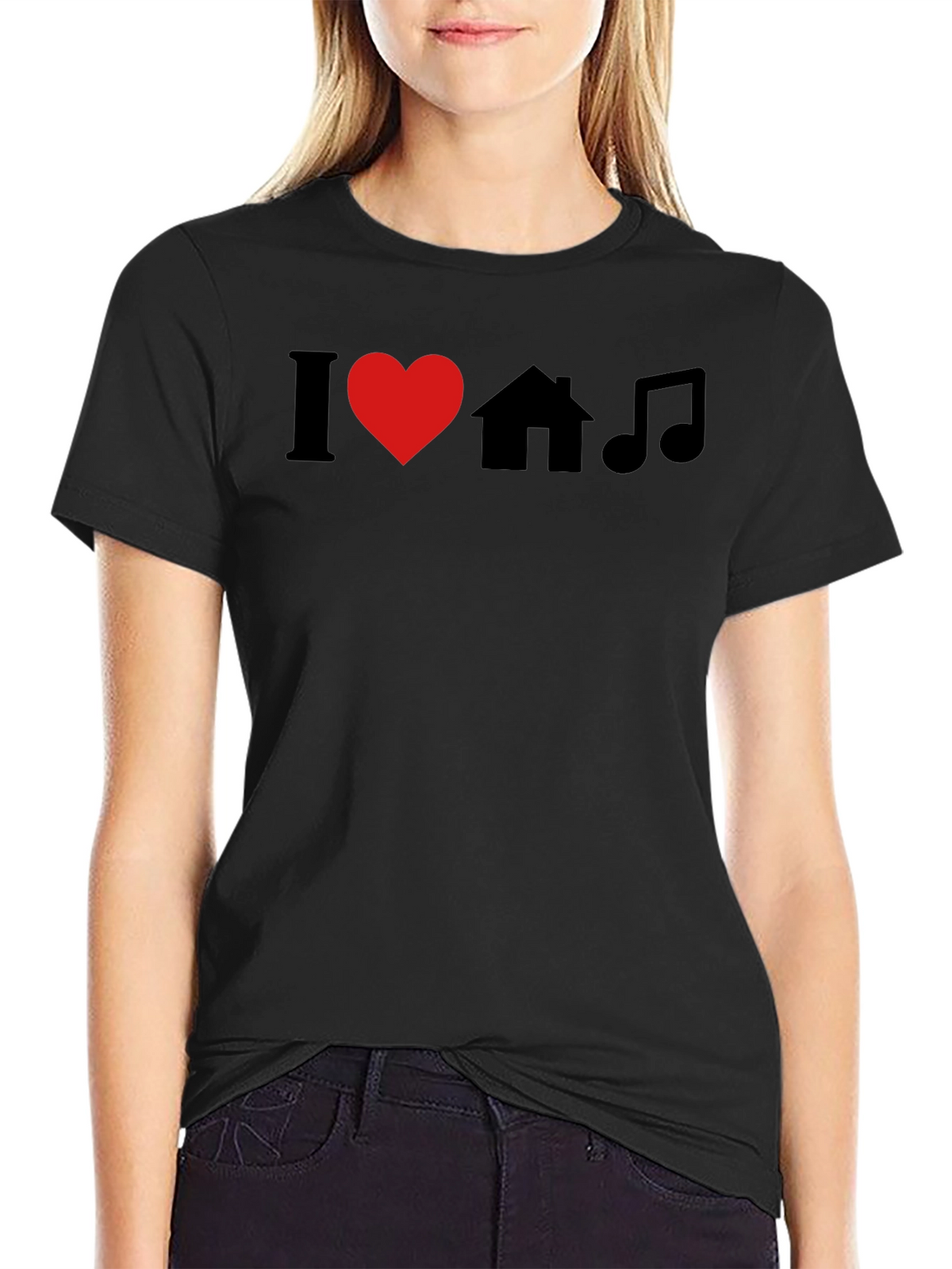 I Love House Music Black Graphic T-Shirt
