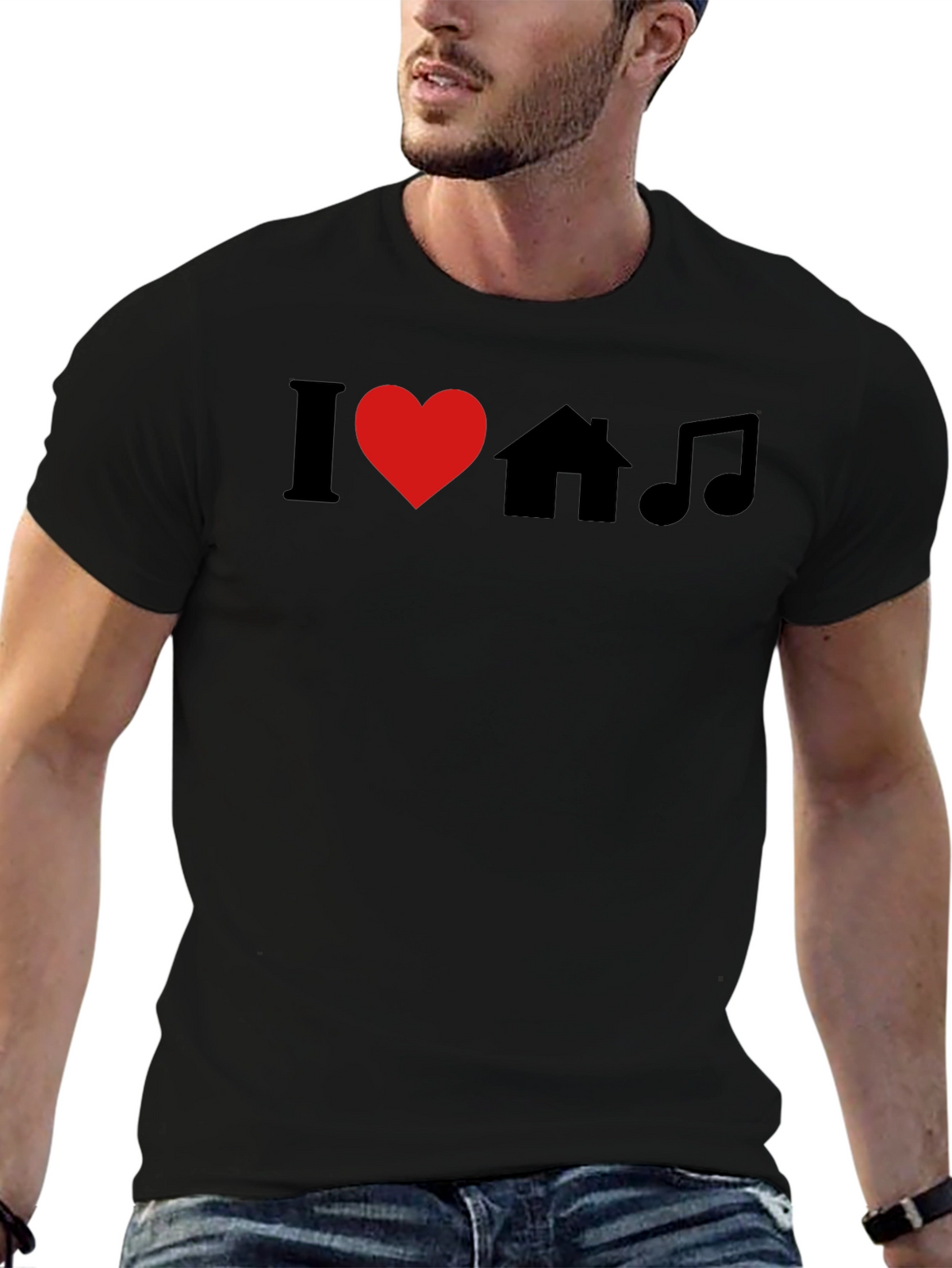 I Love House Music Black Graphic T-Shirt