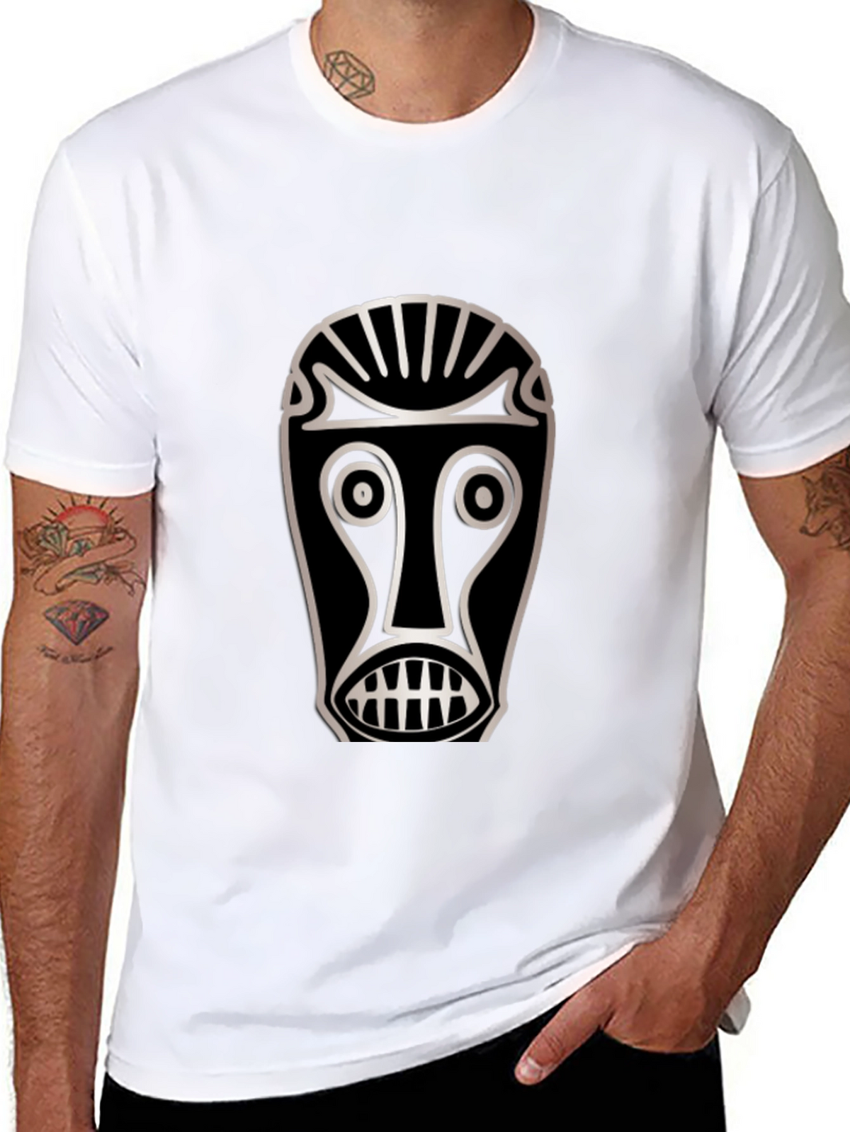 Tribal Mask Graphic T-Shirt - Unique Design