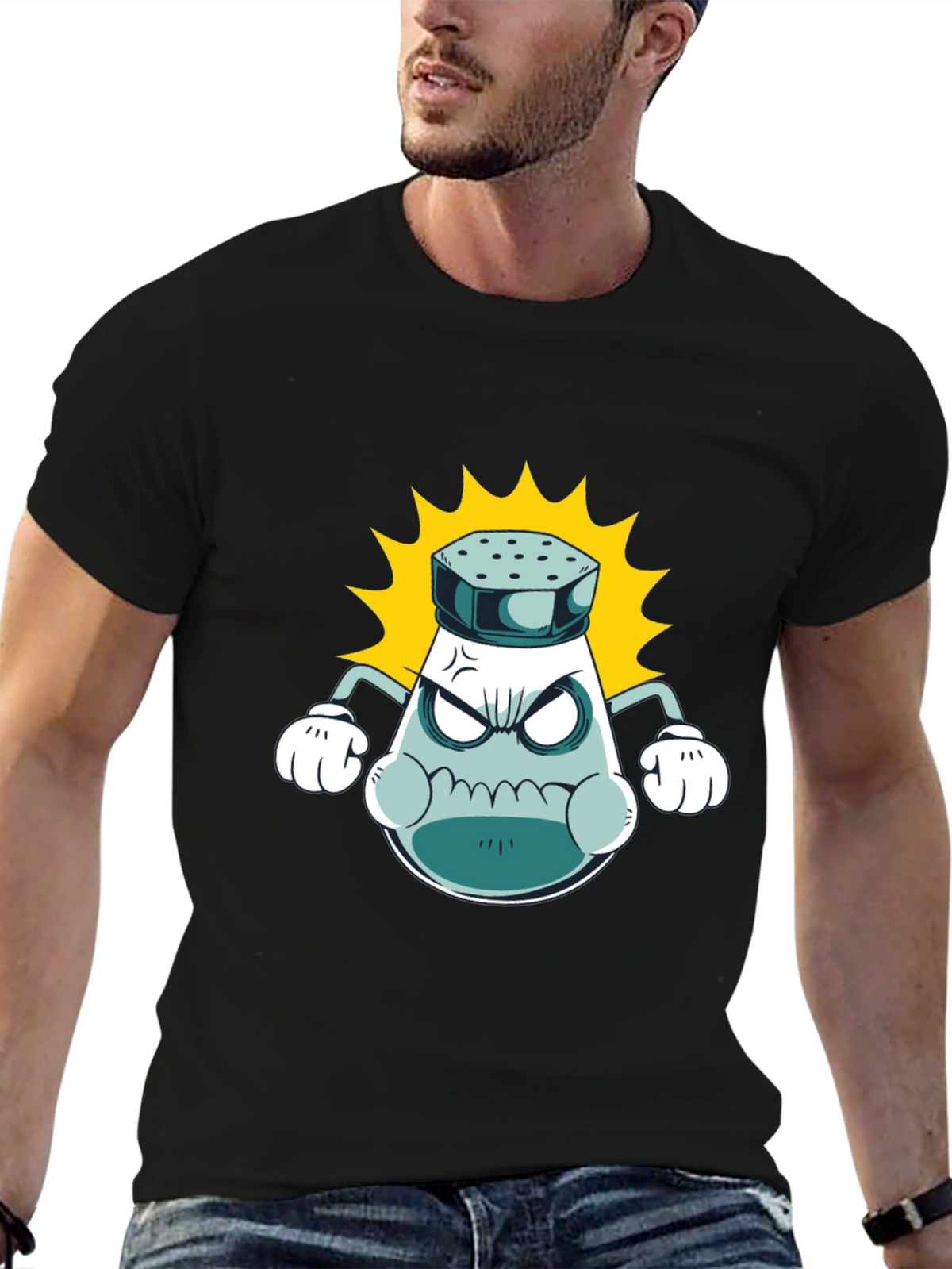 Angry Salt Shaker Graphic Tee - Black Cotton T-Shirt