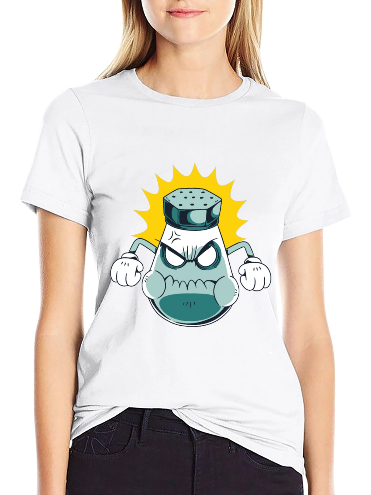 Angry Salt Shaker Graphic Tee - Black Cotton T-Shirt
