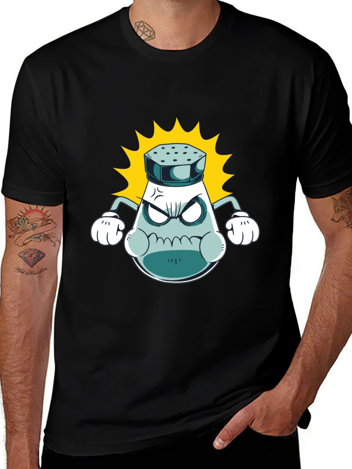 Angry Salt Shaker Graphic Tee - Black Cotton T-Shirt