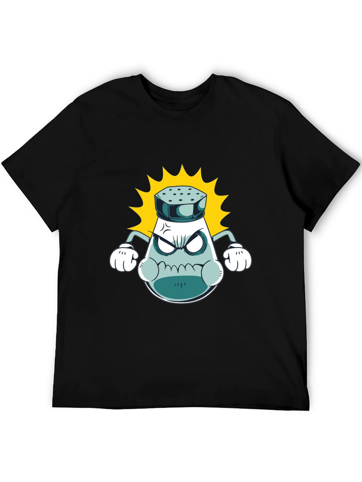 Angry Salt Shaker Graphic Tee - Black Cotton T-Shirt