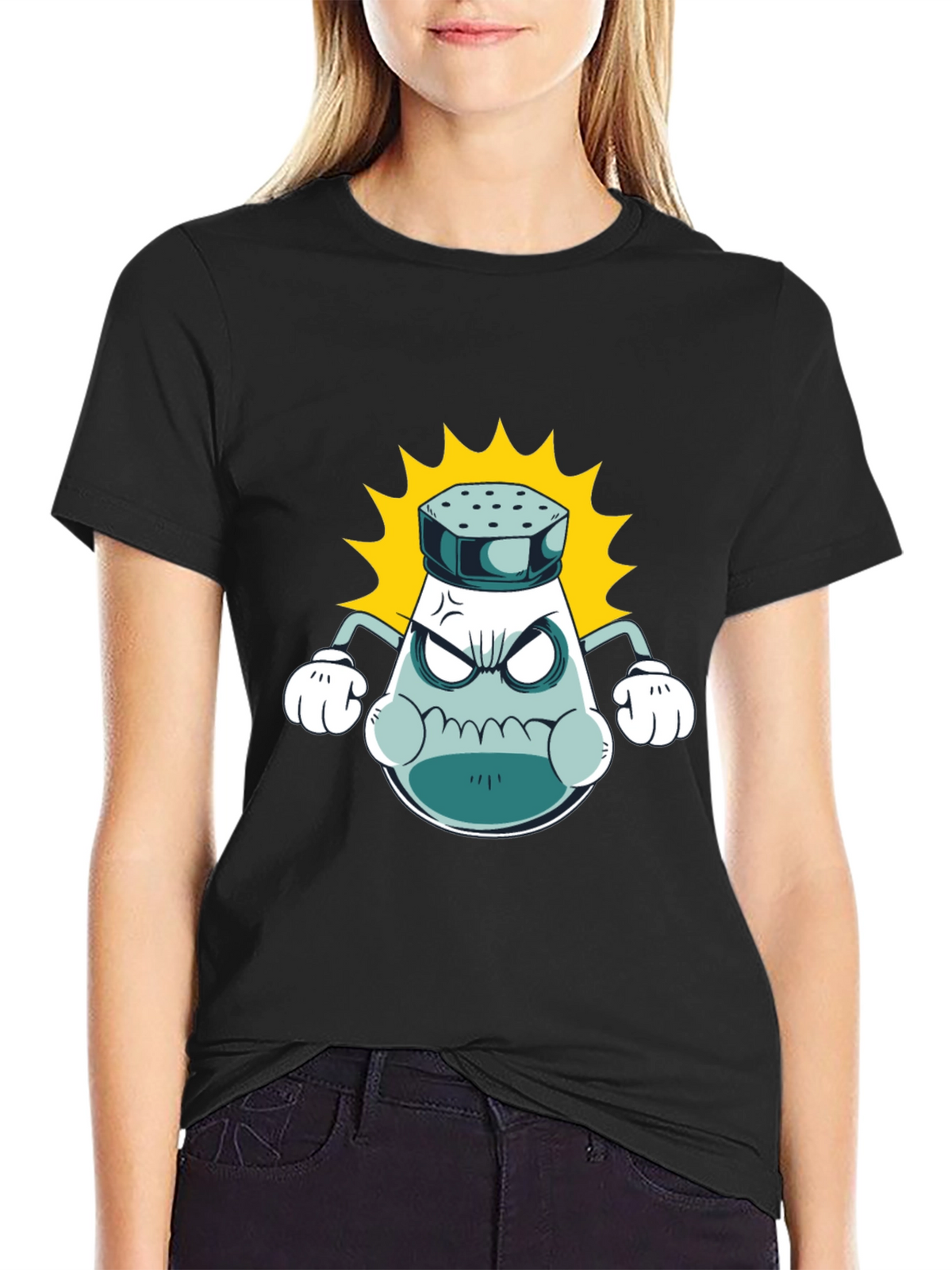 Angry Salt Shaker Graphic Tee - Black Cotton T-Shirt
