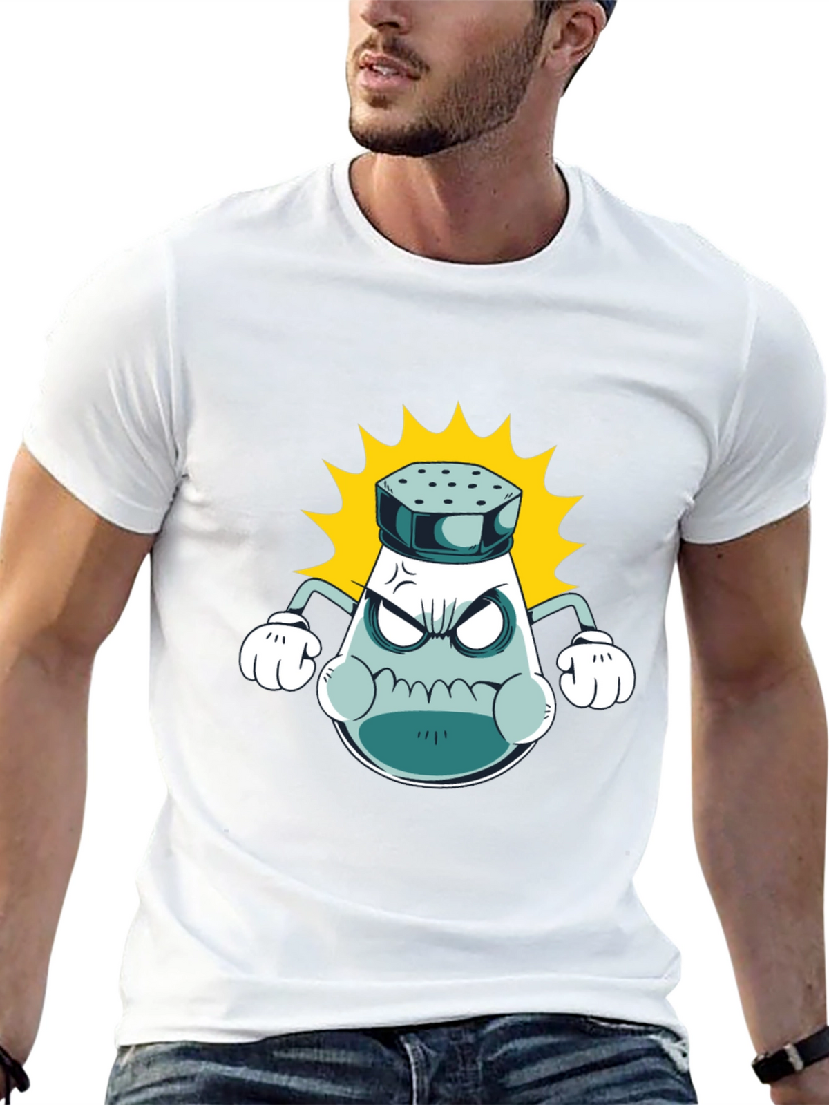 Angry Salt Shaker Graphic Tee - Black Cotton T-Shirt