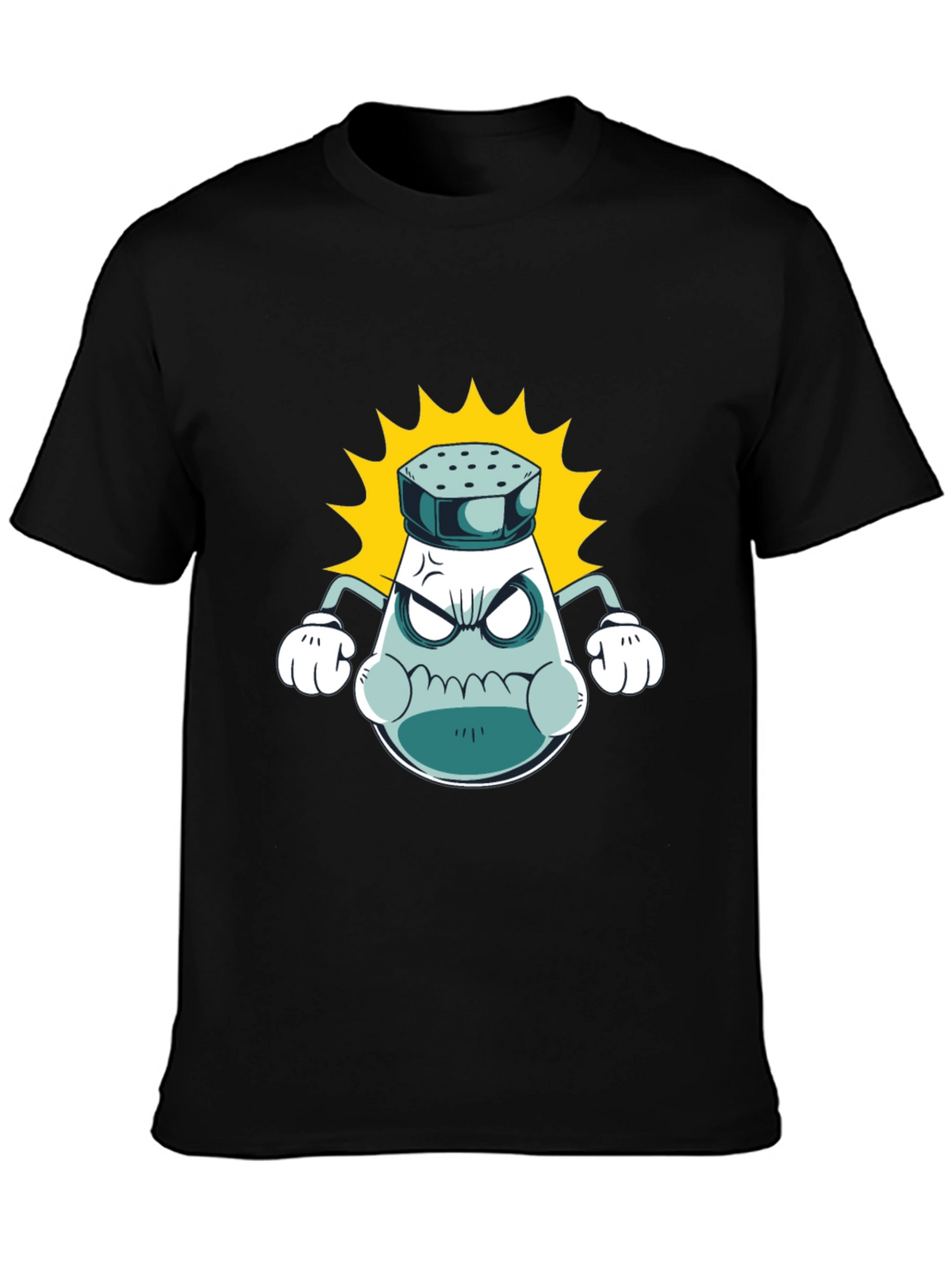 Angry Salt Shaker Graphic Tee - Black Cotton T-Shirt