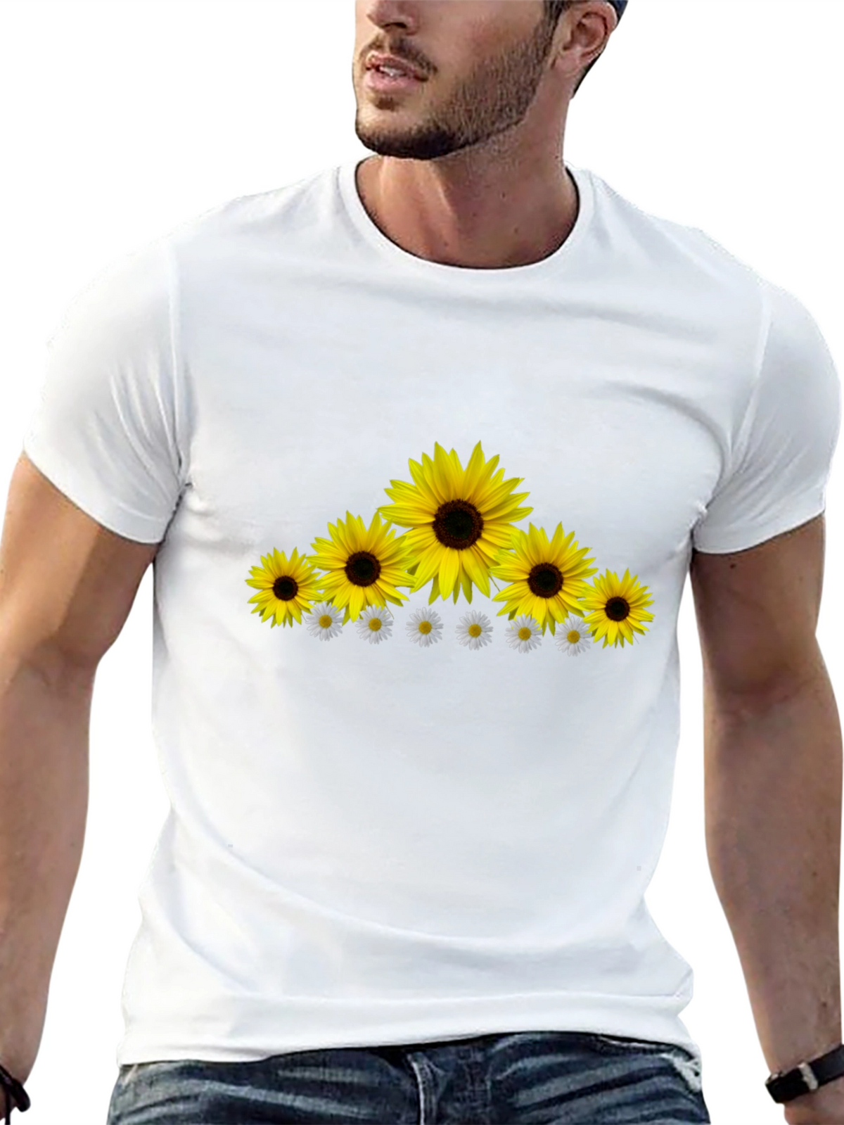 Sunflower & Daisy Graphic Tee - Black Cotton Blend