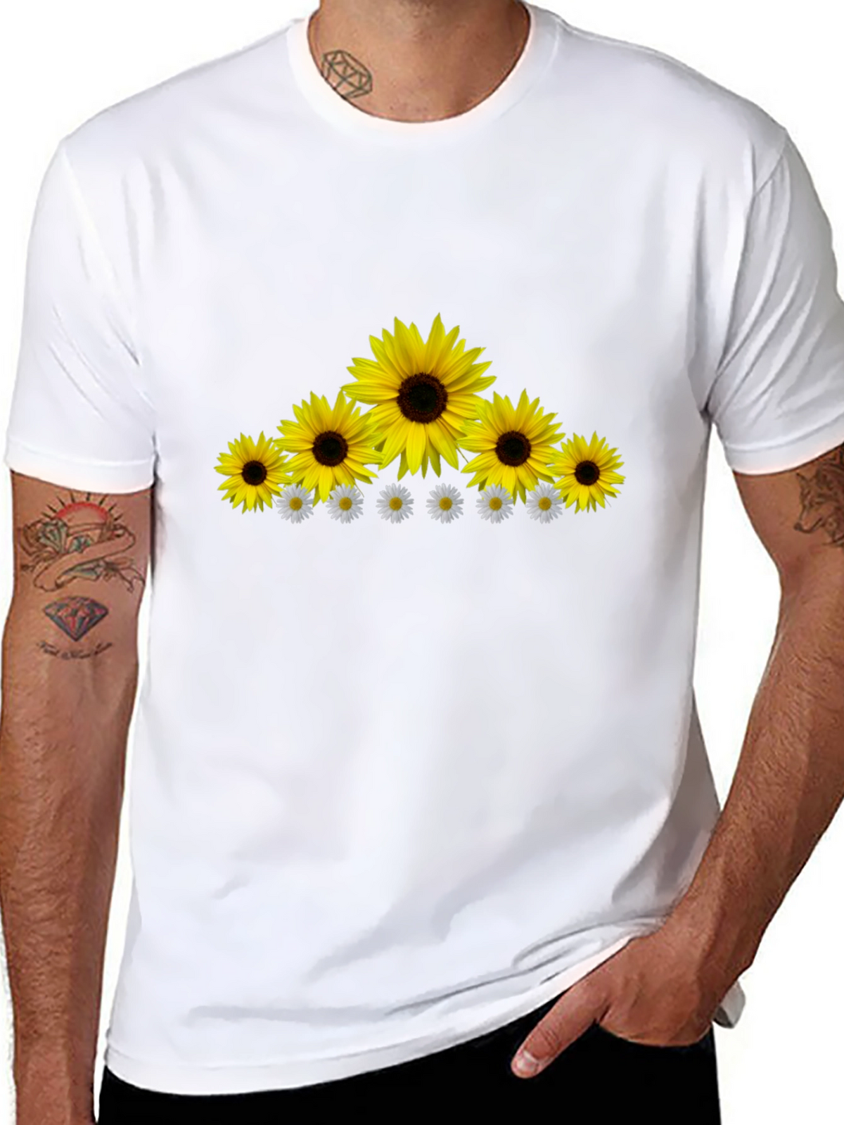 Sunflower & Daisy Graphic Tee - Black Cotton Blend