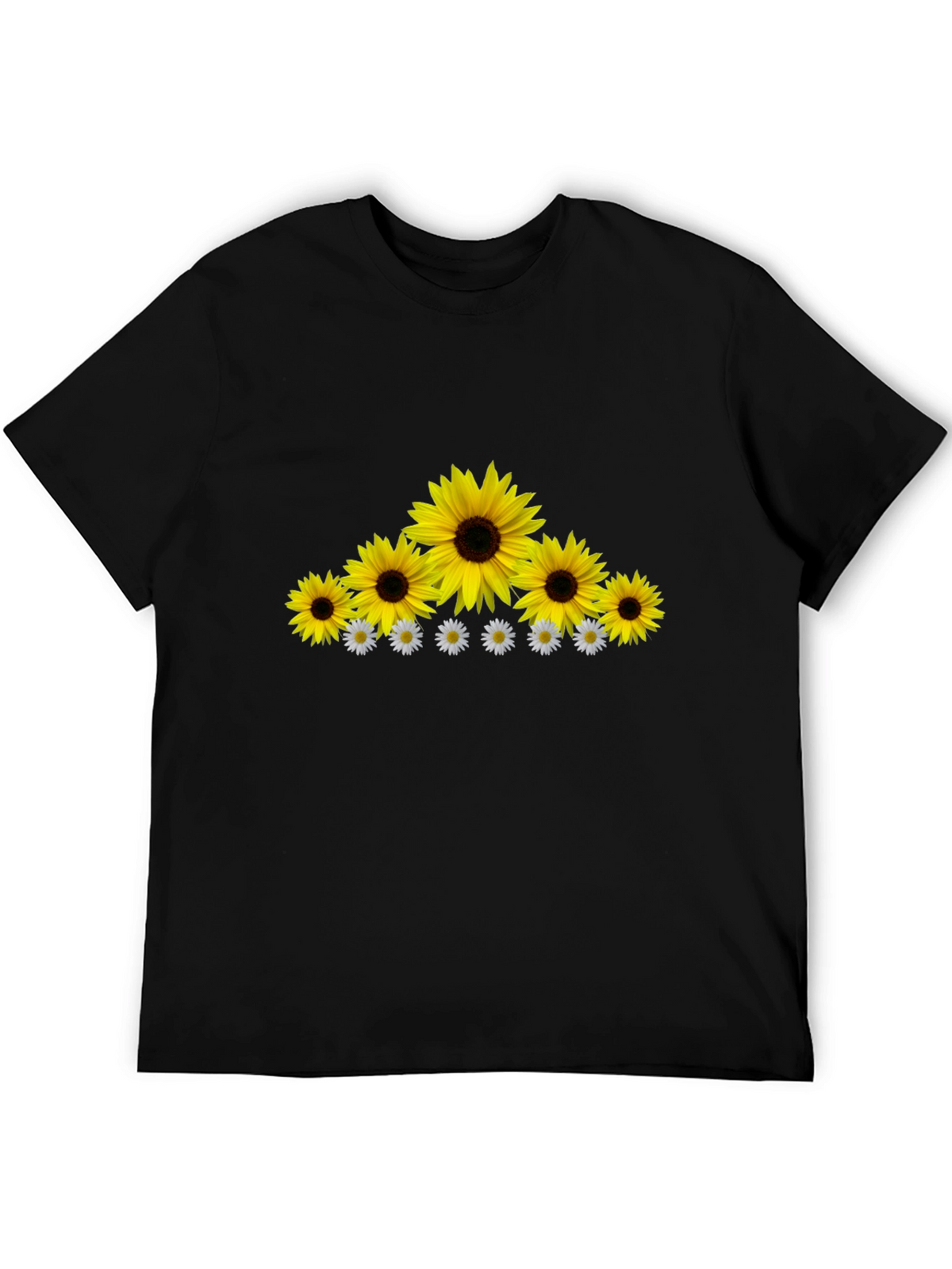 Sunflower & Daisy Graphic Tee - Black Cotton Blend