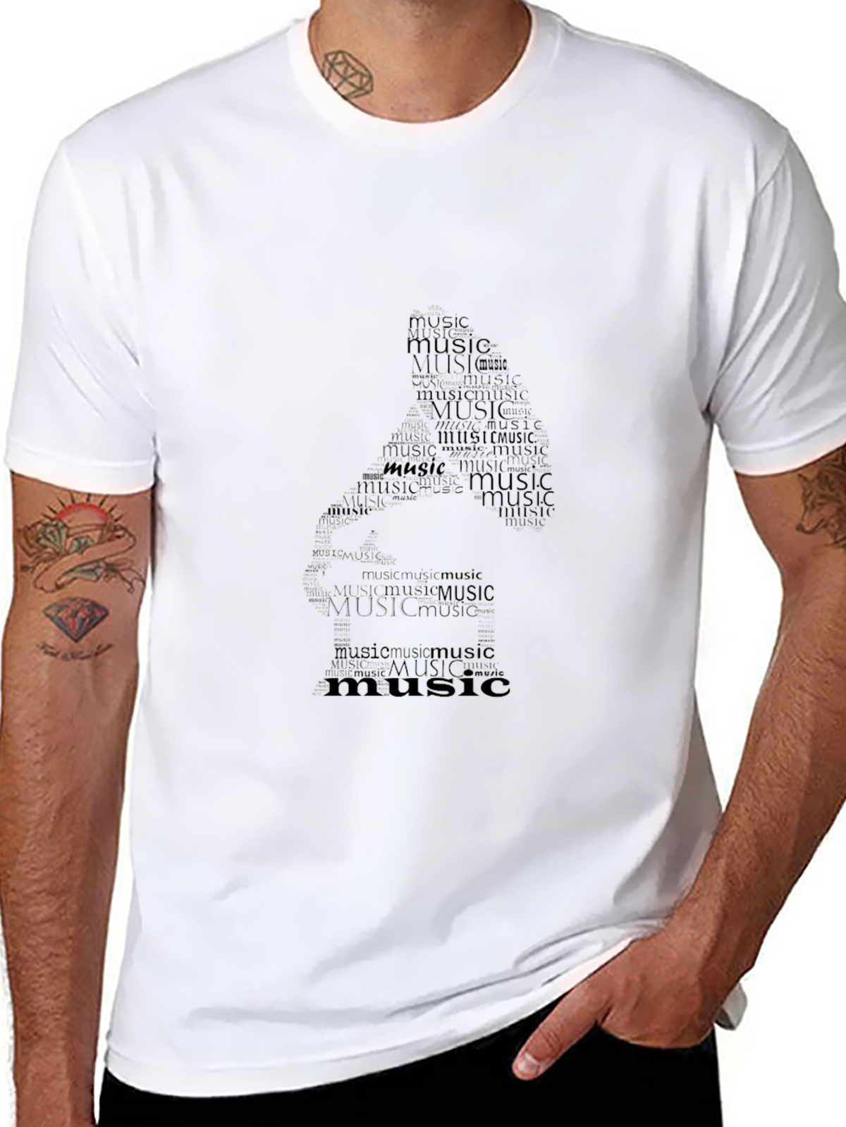 Music Word Art T-Shirt - Black Graphic Tee