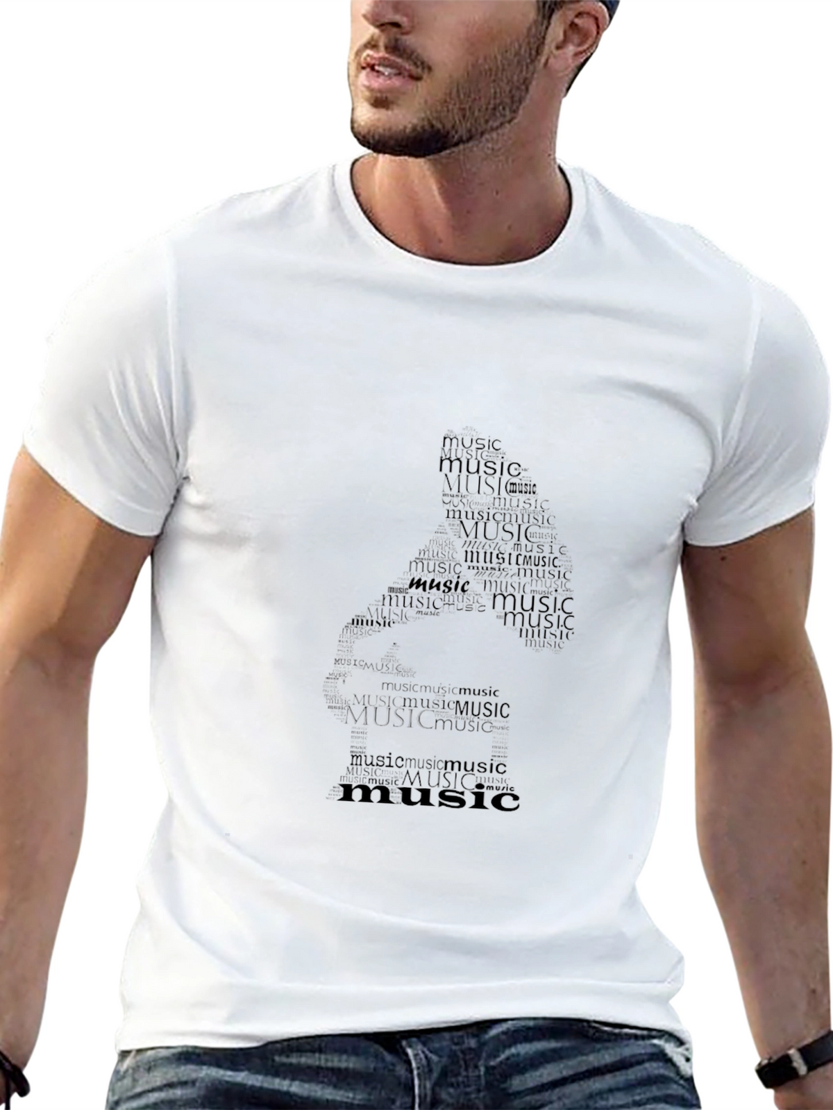 Music Word Art T-Shirt - Black Graphic Tee