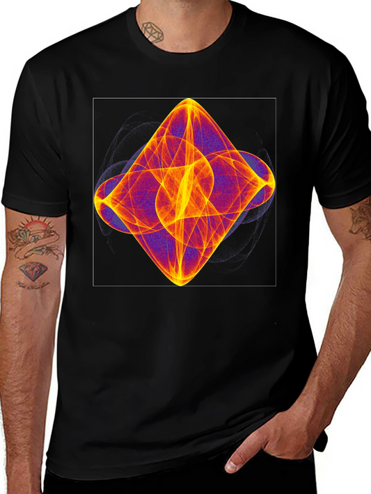 Abstract Fractal Graphic Tee - Black Casual T-Shirt