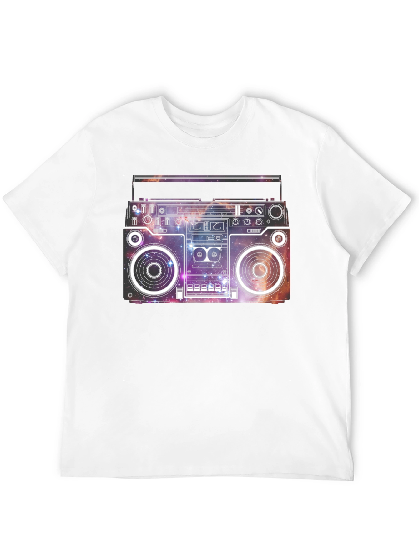 Retro Galaxy Boombox Graphic T-Shirt - Black