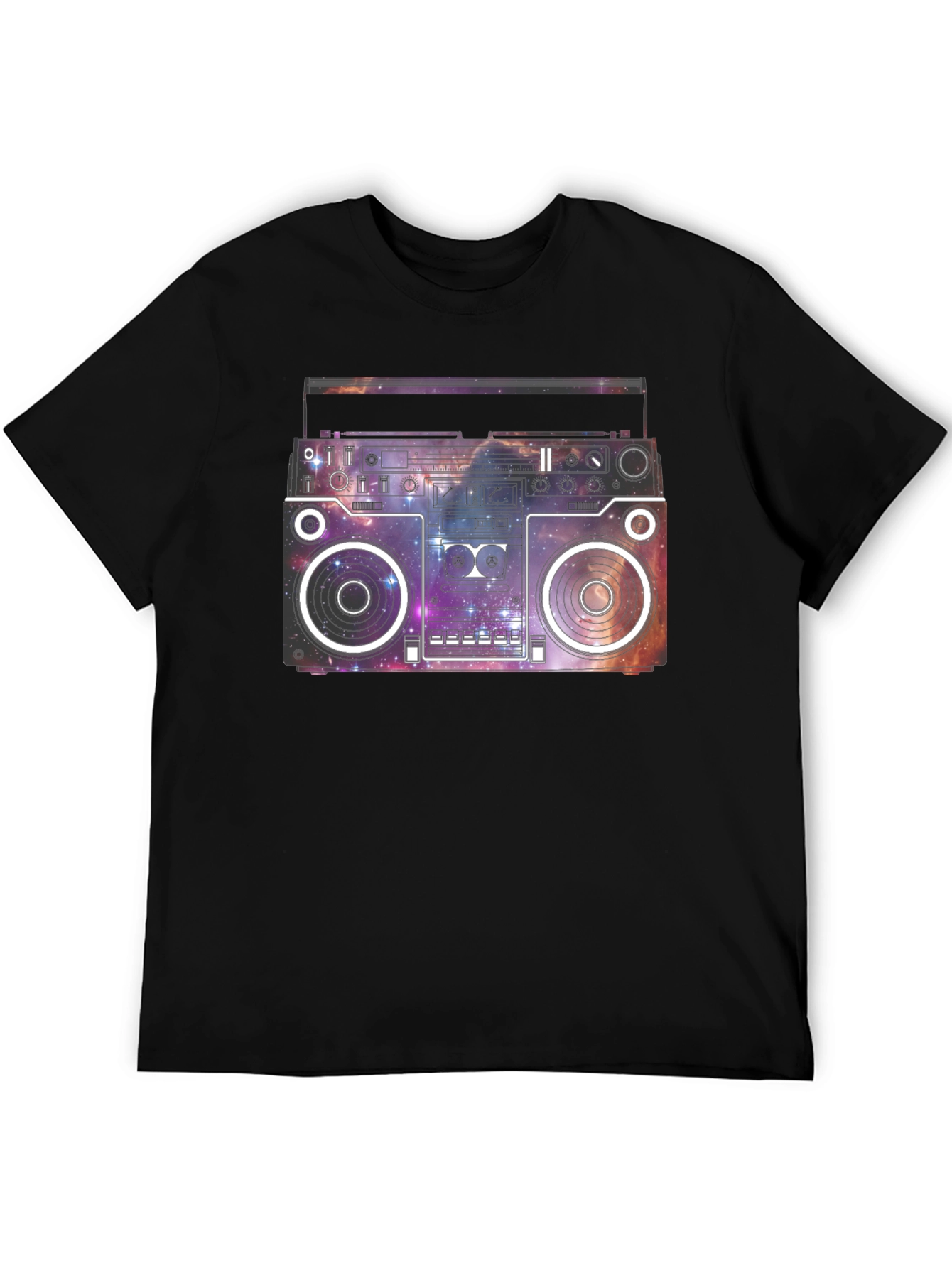 Retro Galaxy Boombox Graphic T-Shirt - Black