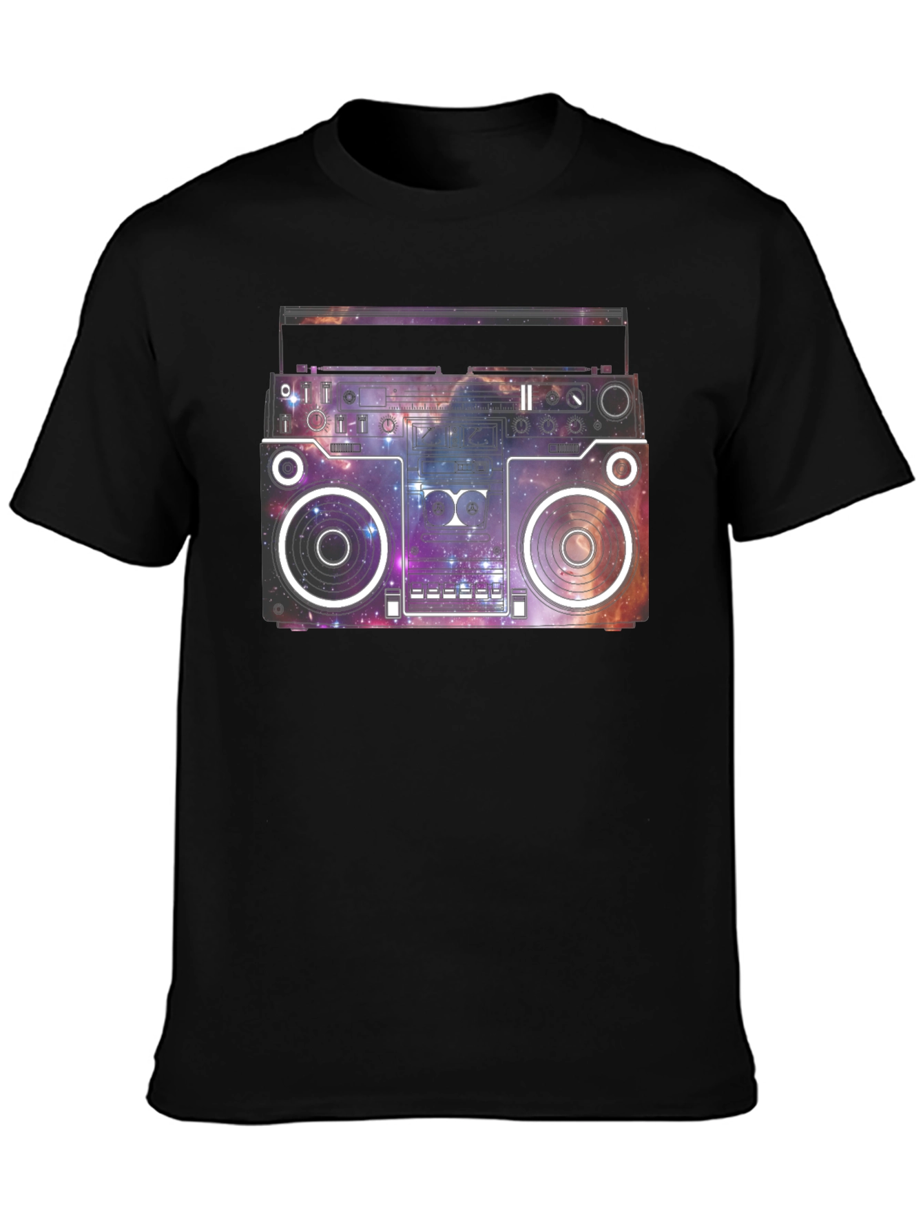 Retro Galaxy Boombox Graphic T-Shirt - Black