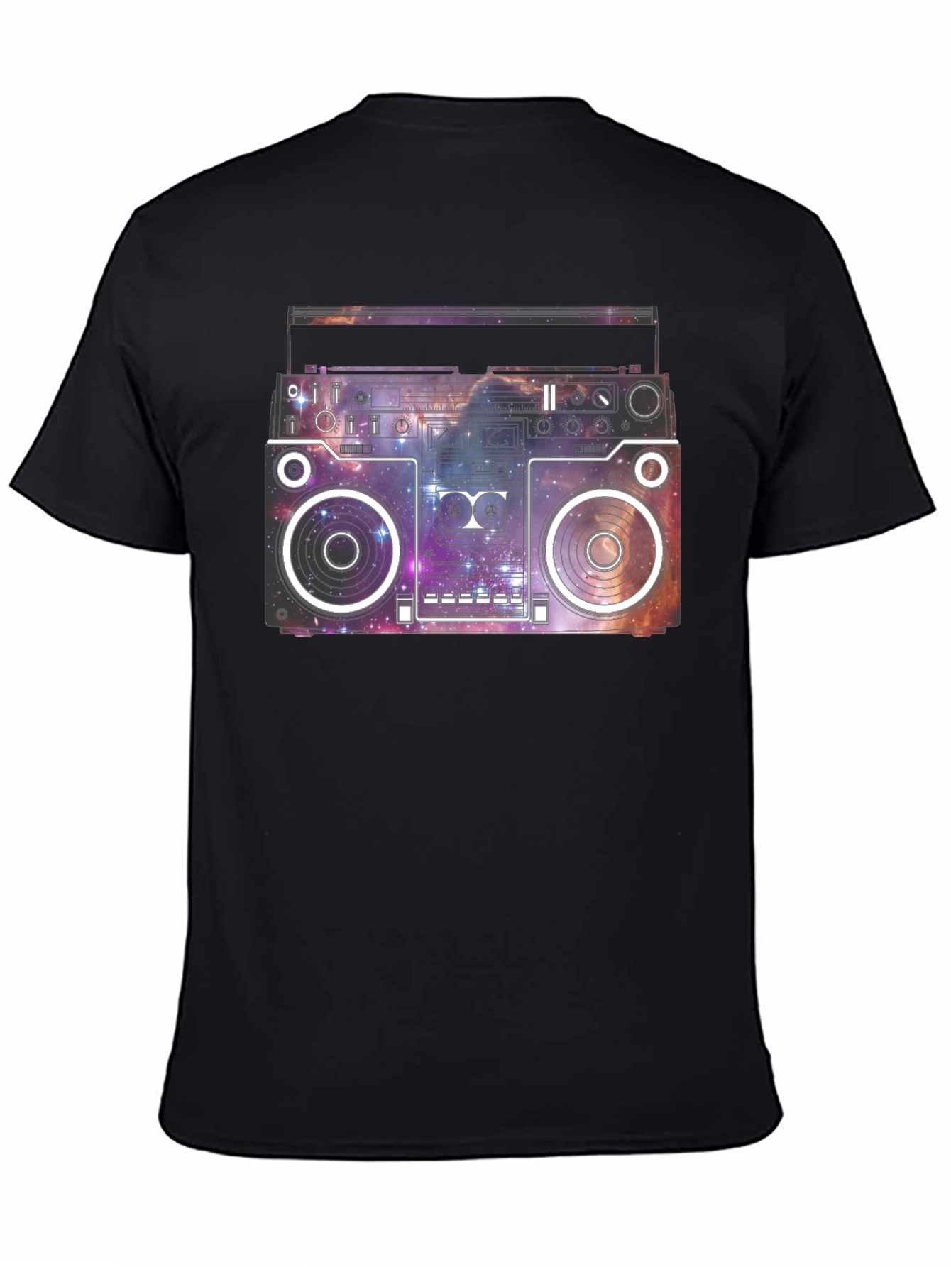 Retro Galaxy Boombox Graphic T-Shirt - Black