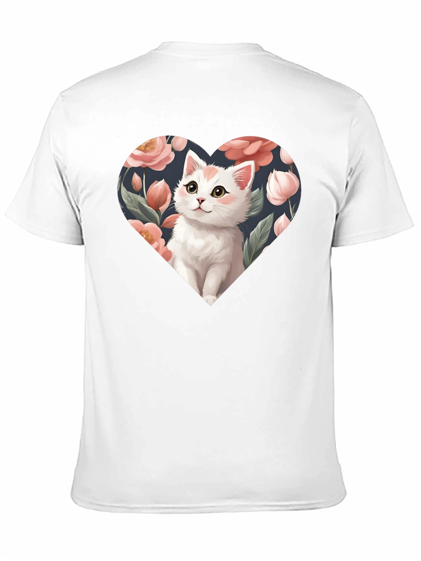 Cat Heart Floral T-Shirt - Black