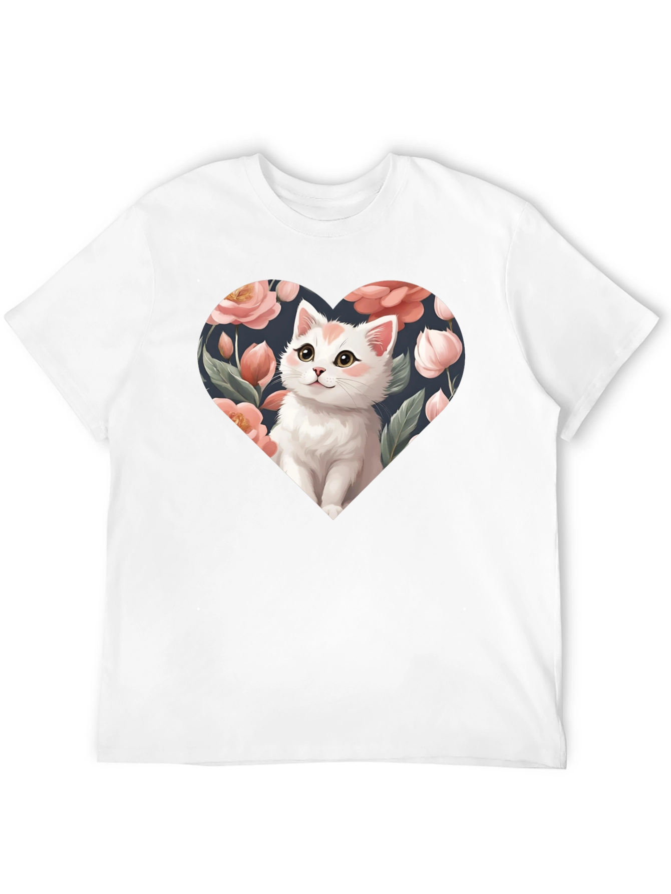 Cat Heart Floral T-Shirt - Black