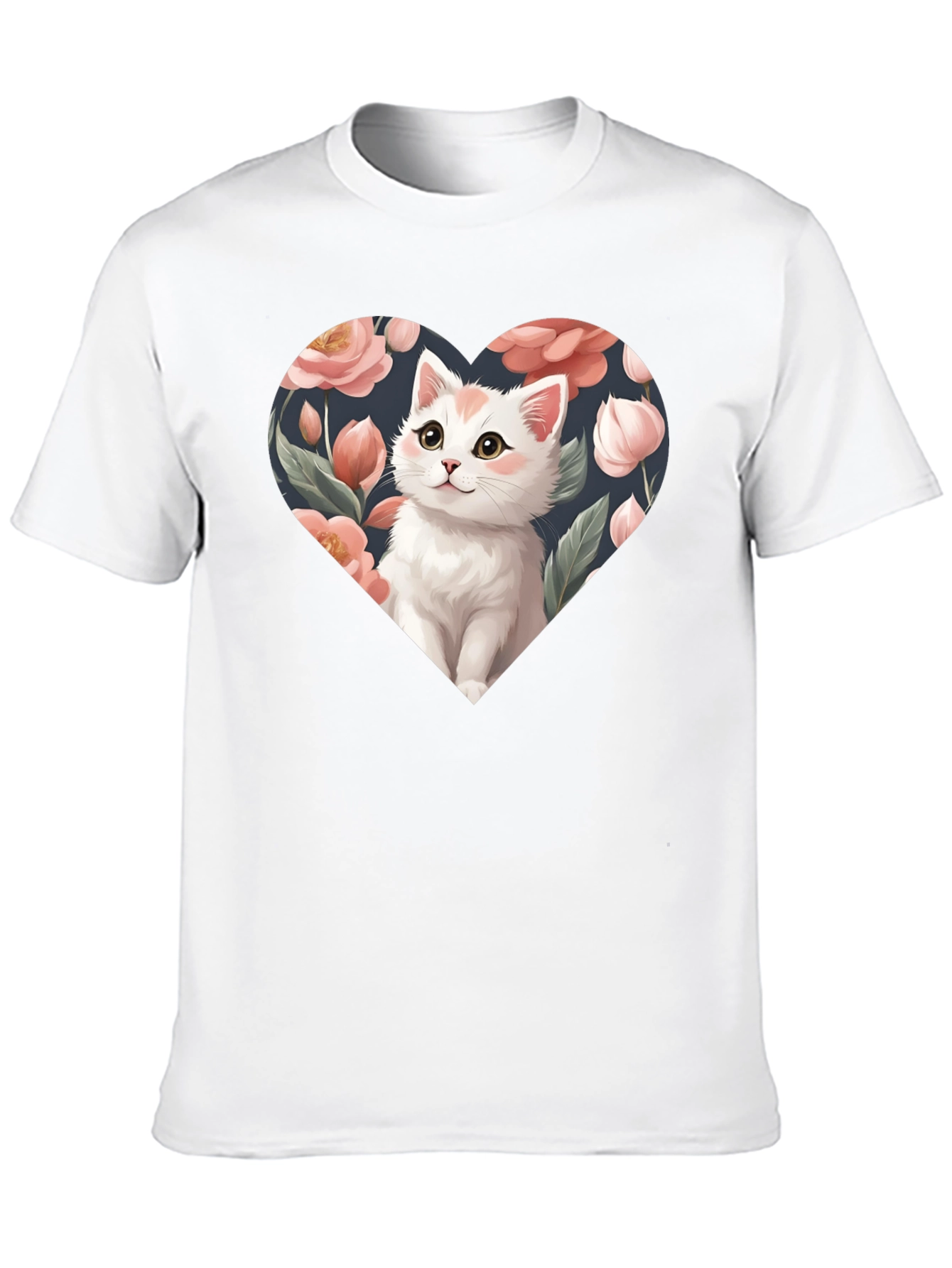 Cat Heart Floral T-Shirt - Black