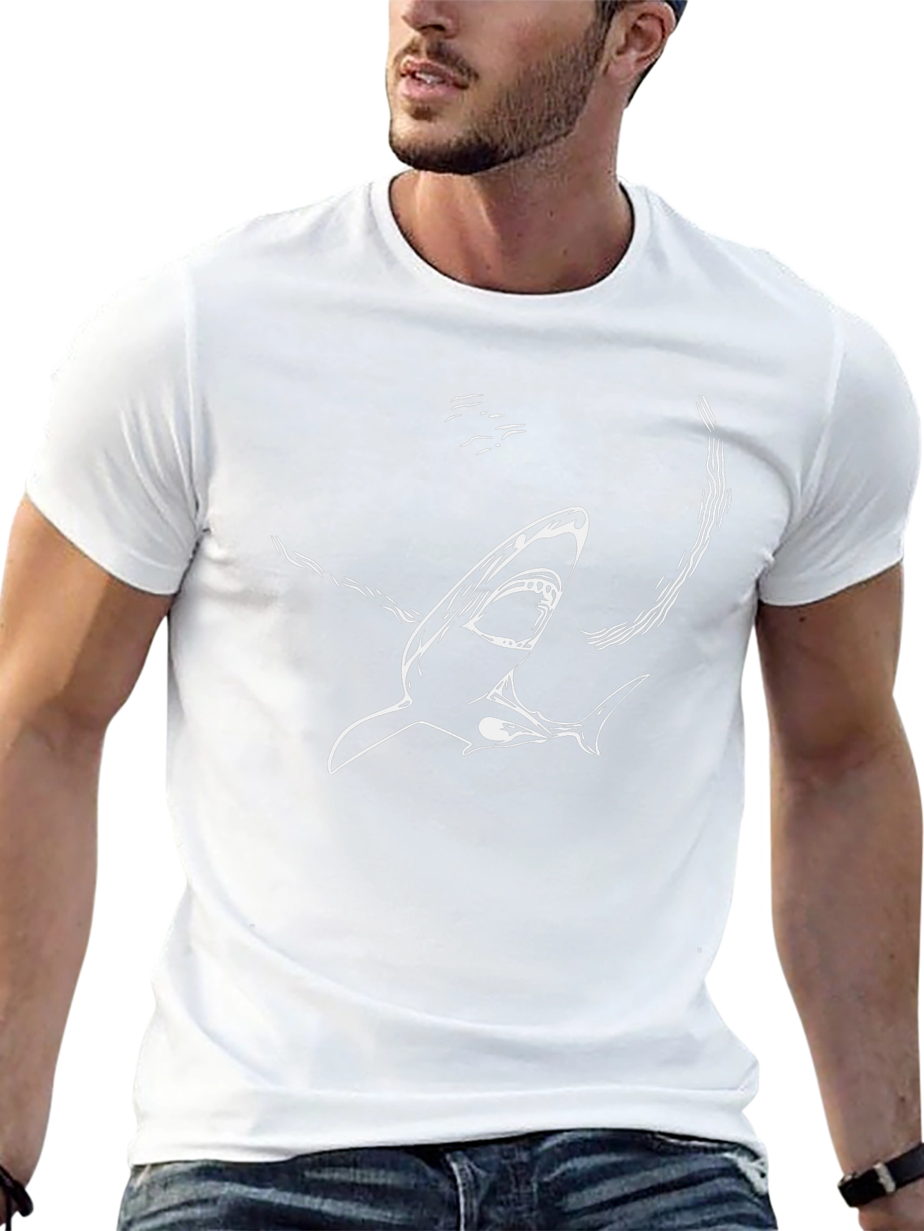 Shark Graphic Tee - Mens Black Cotton T-Shirt