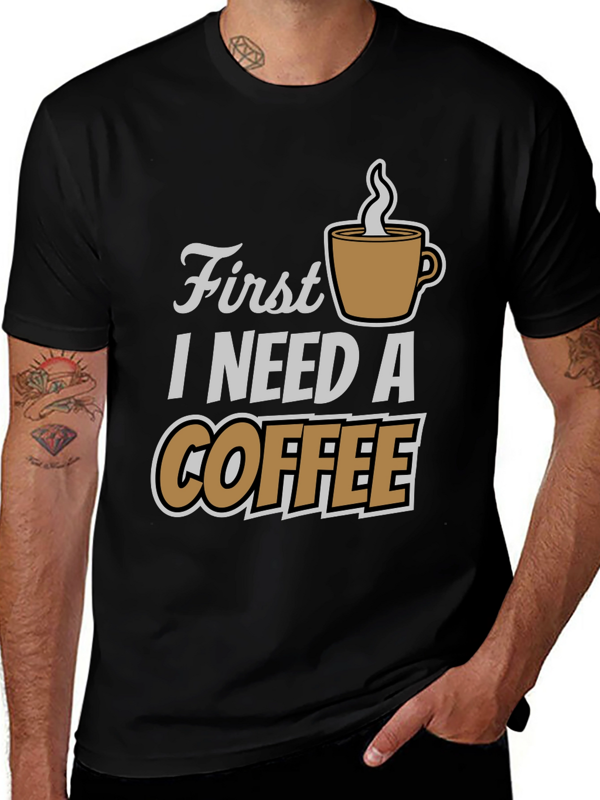 First I Need Coffee Graphic Tee - Black