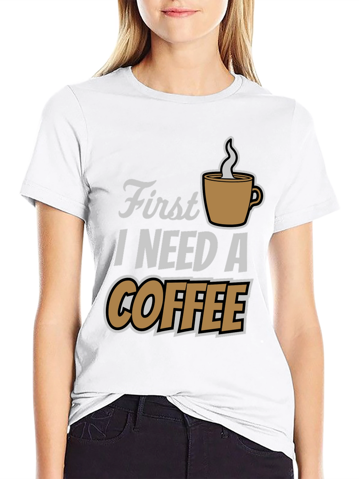 First I Need Coffee Graphic Tee - Black