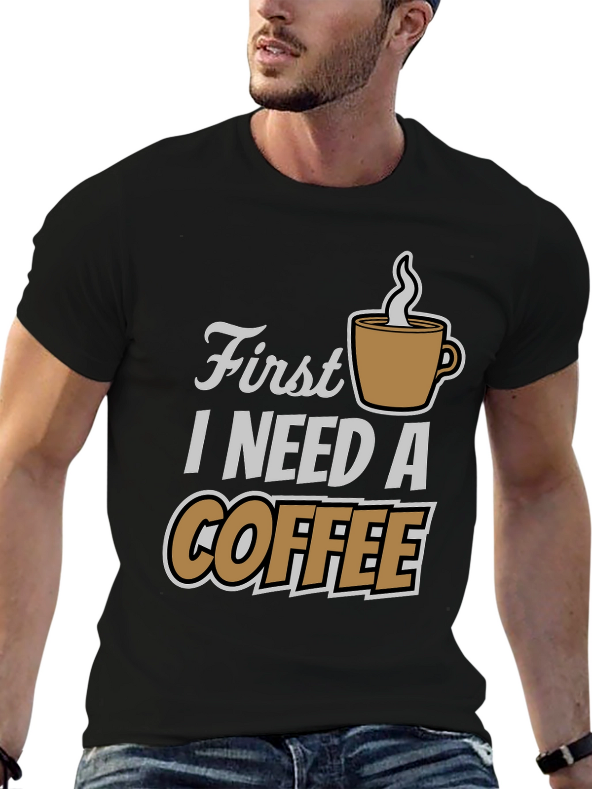 First I Need Coffee Graphic Tee - Black