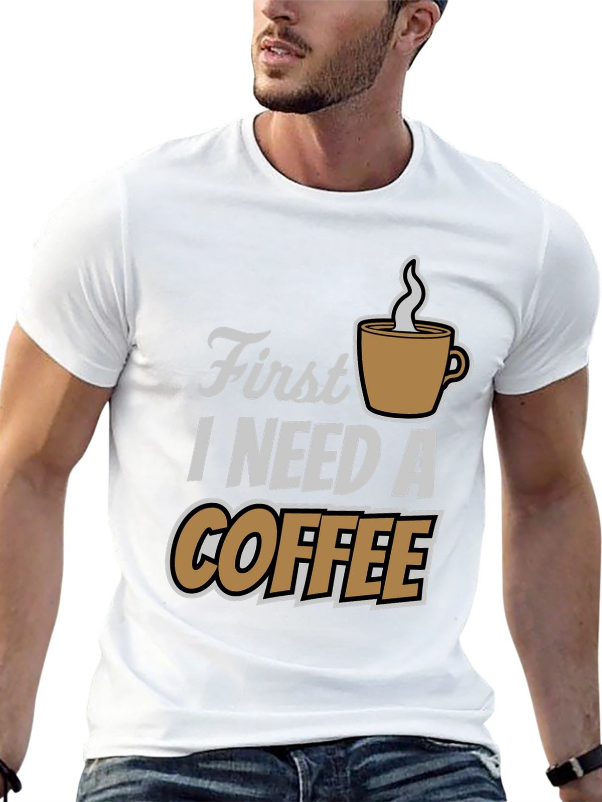 First I Need Coffee Graphic Tee - Black