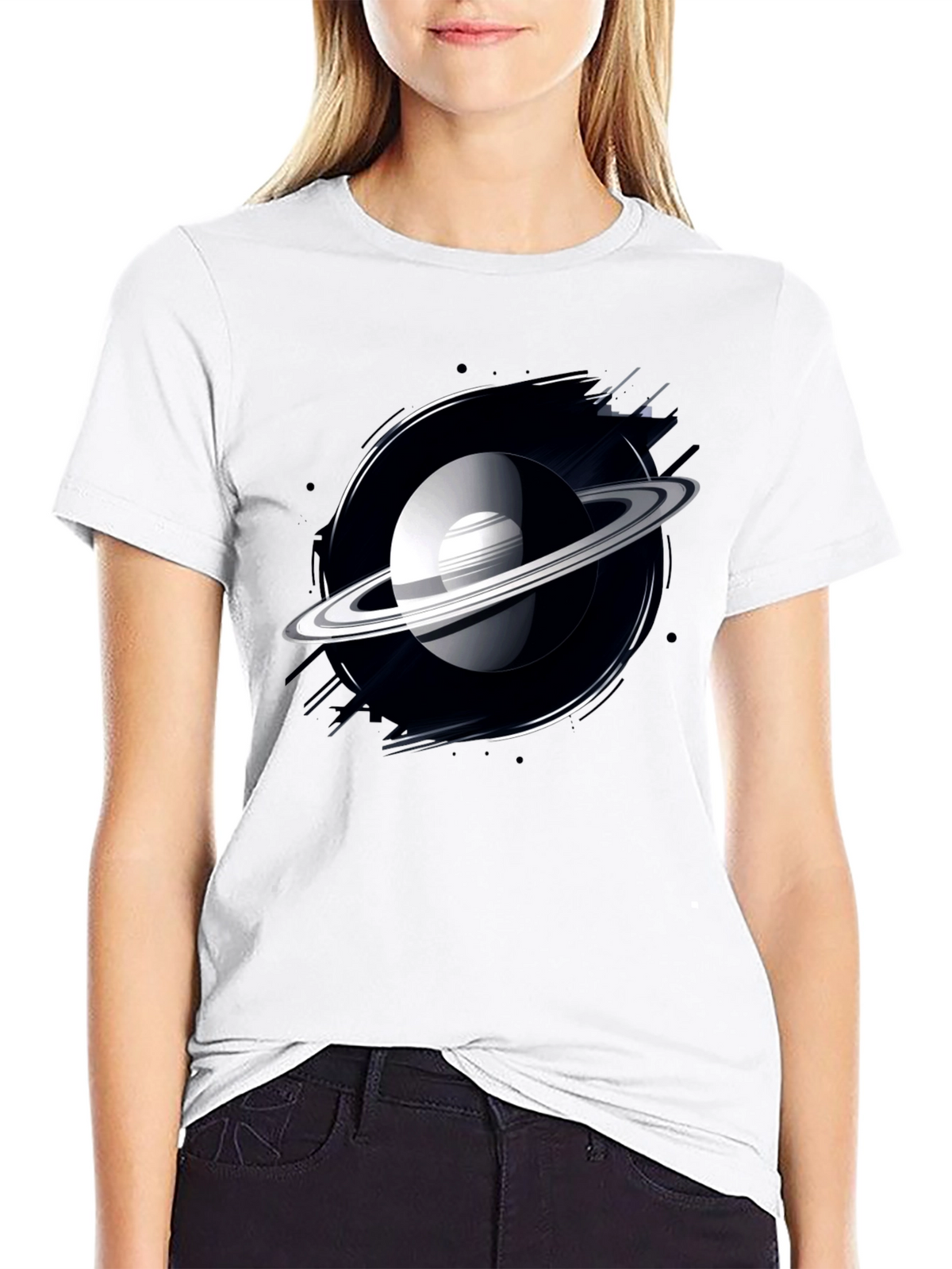 Saturn Graphic Black T-Shirt - Space Lover Tee