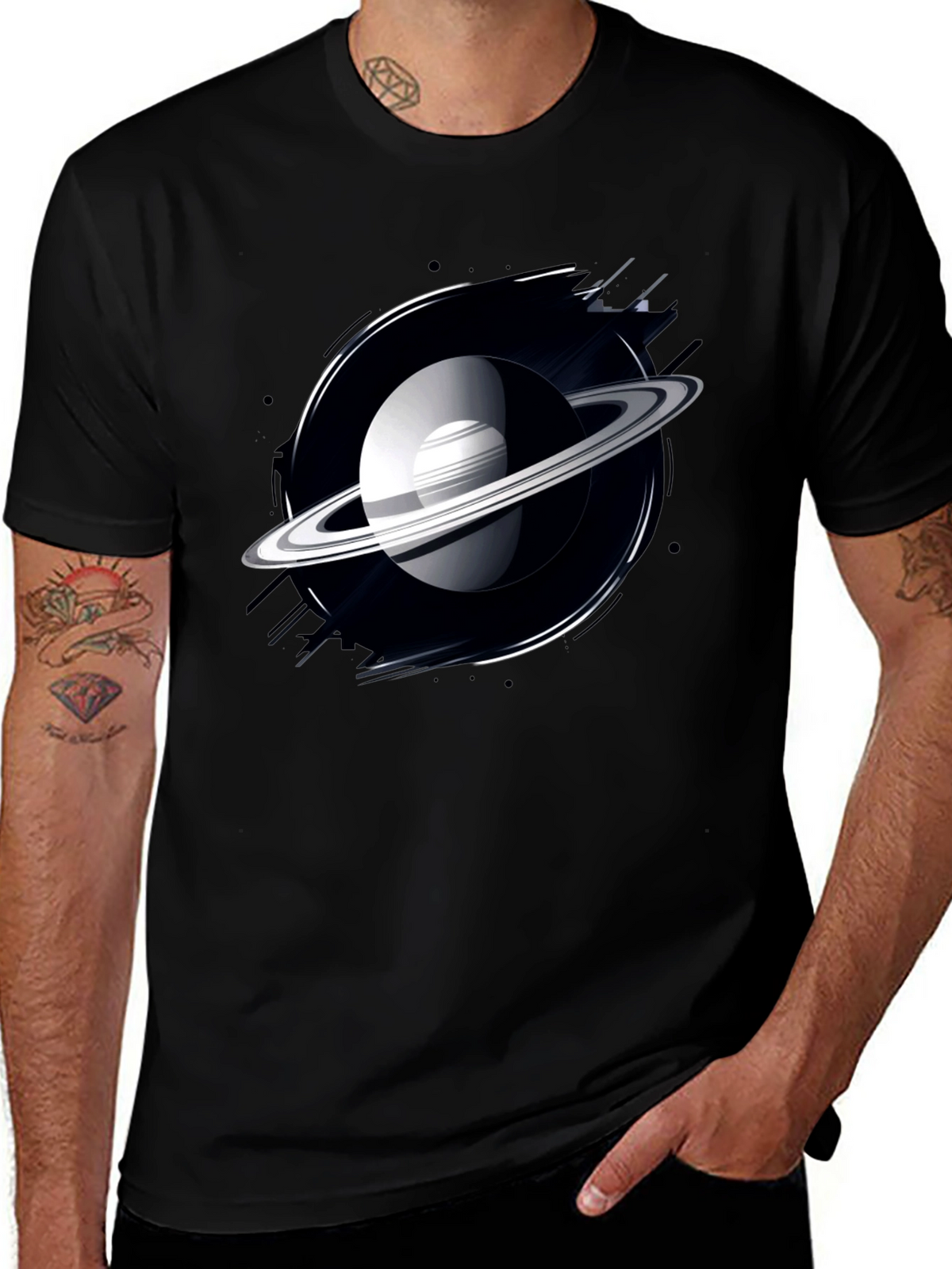 Saturn Graphic Black T-Shirt - Space Lover Tee