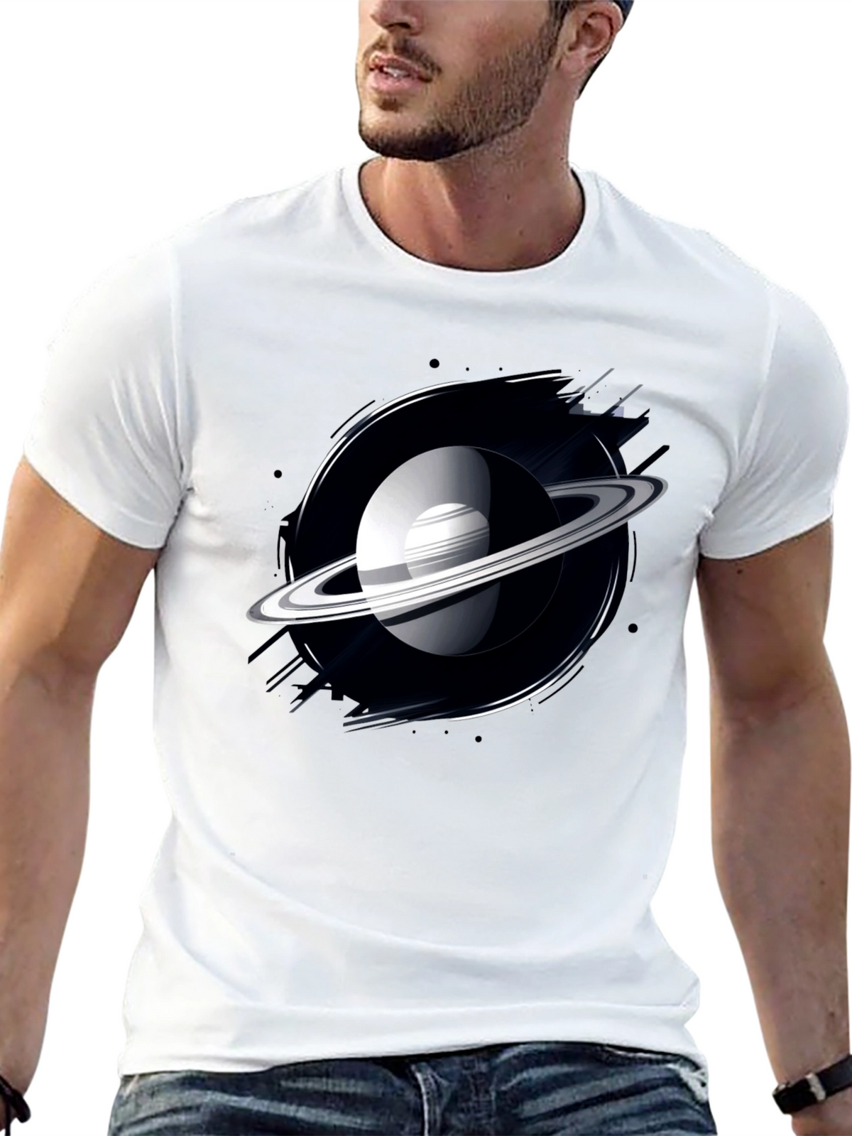 Saturn Graphic Black T-Shirt - Space Lover Tee