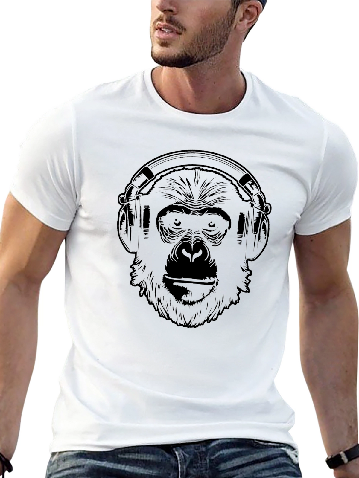 Monkey Headphones Black T-Shirt