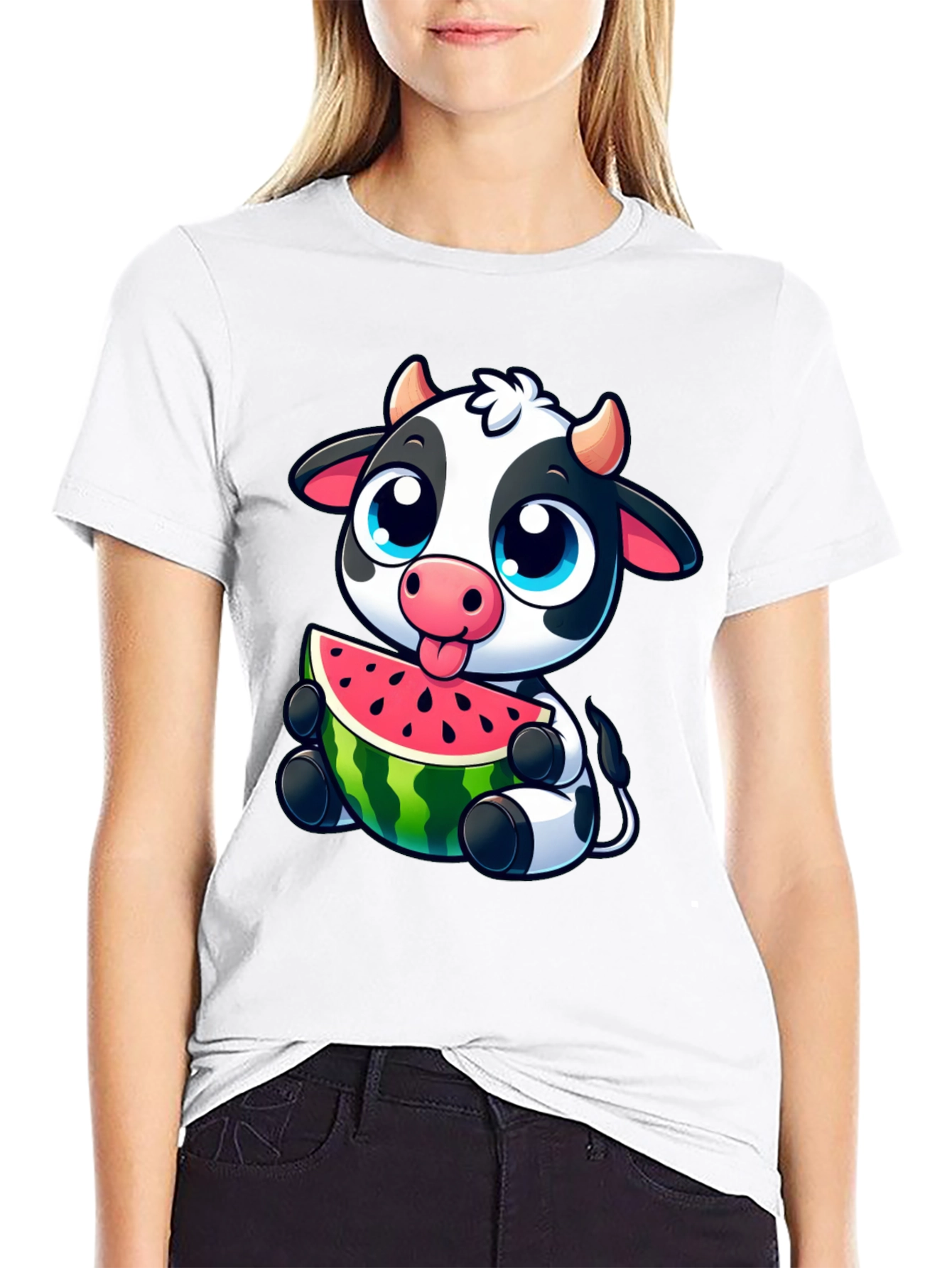 Cute Cow Watermelon Graphic Tee