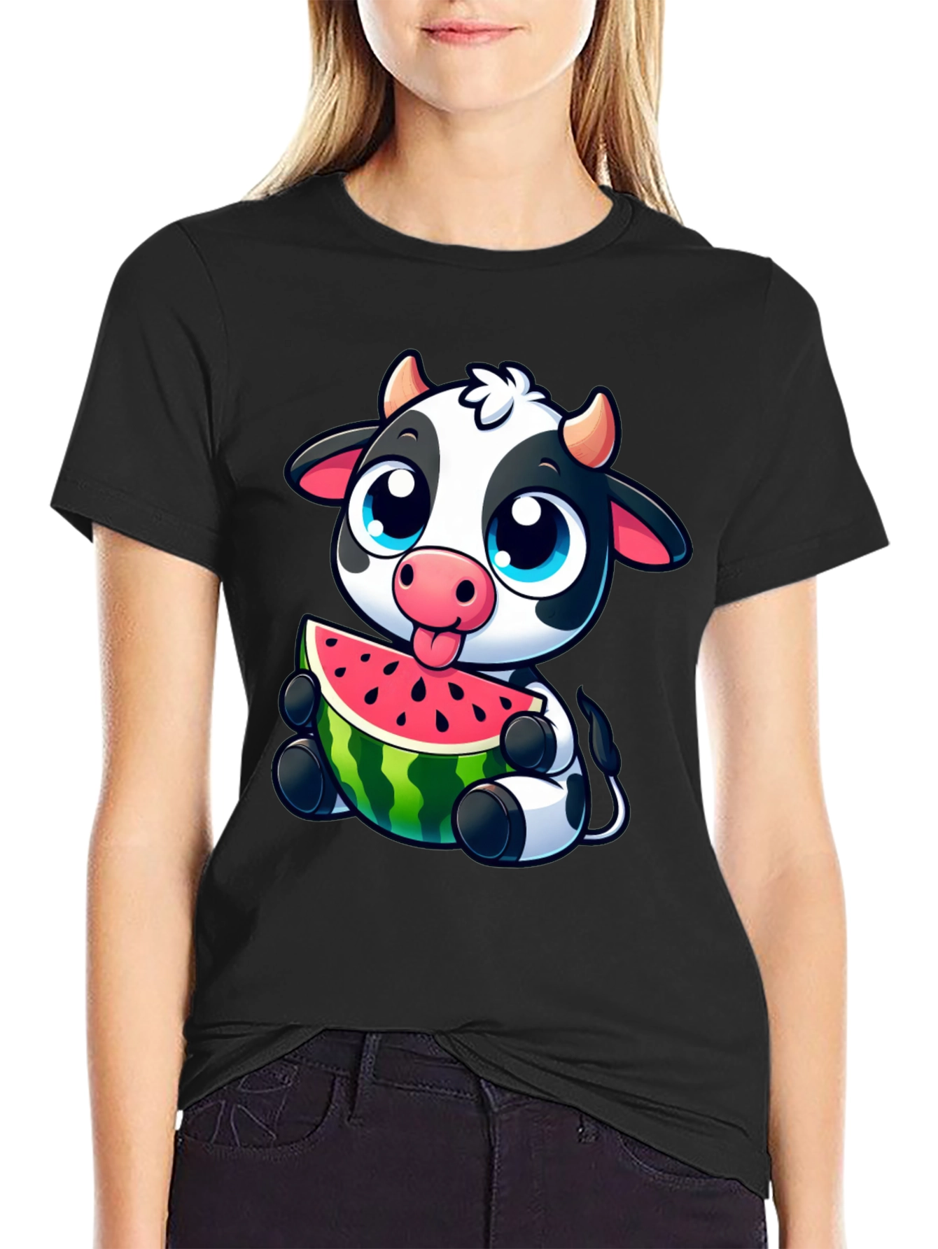 Cute Cow Watermelon Graphic Tee