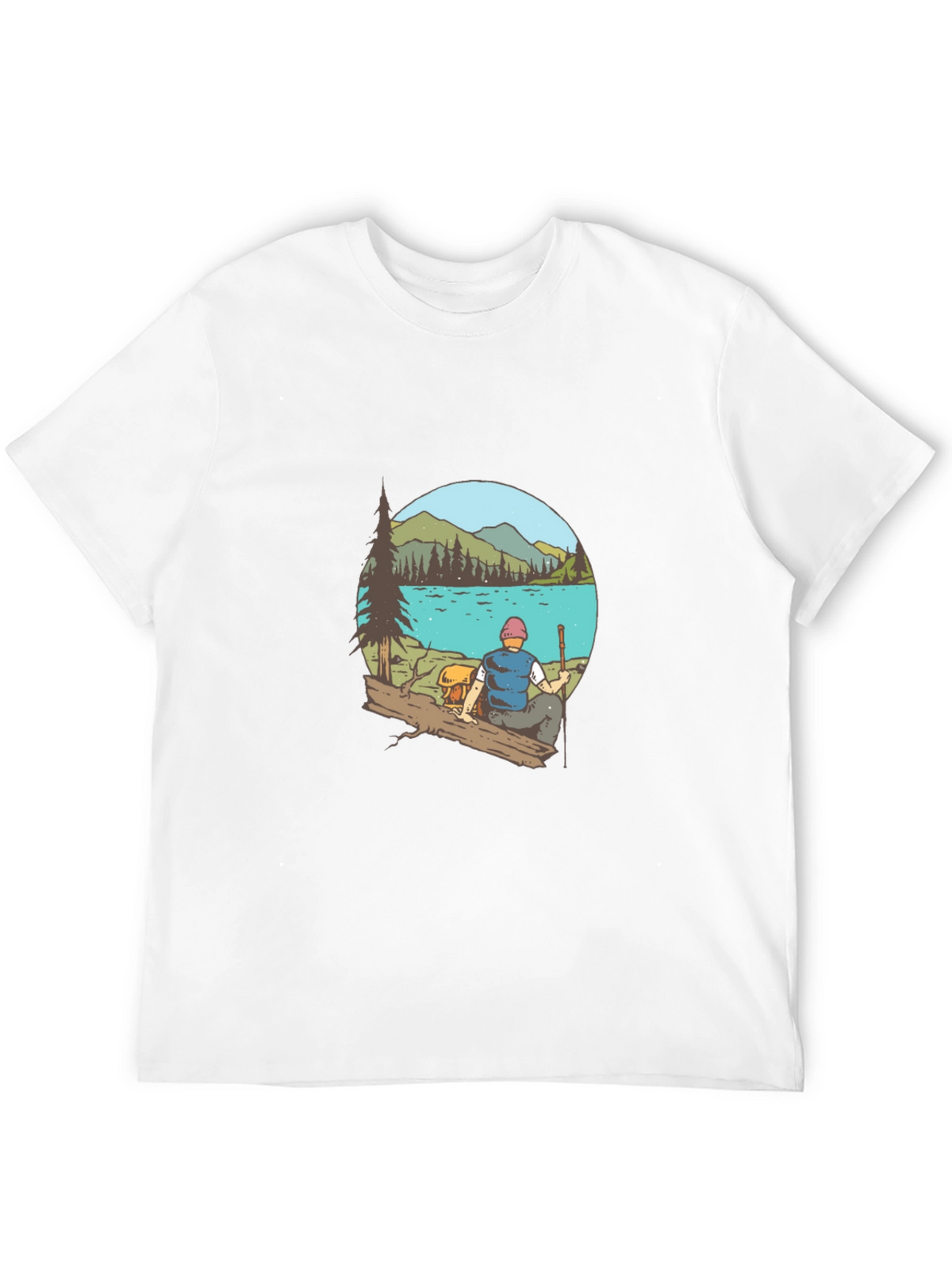 Mens Black T-Shirt with Lake Scene Print