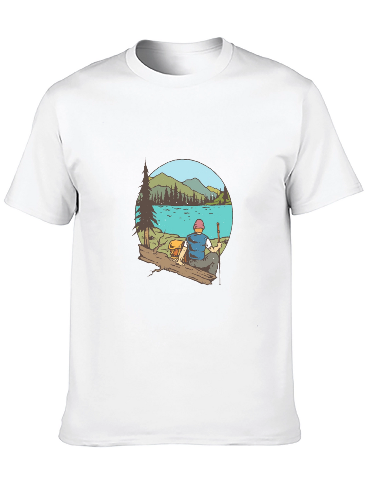 Mens Black T-Shirt with Lake Scene Print