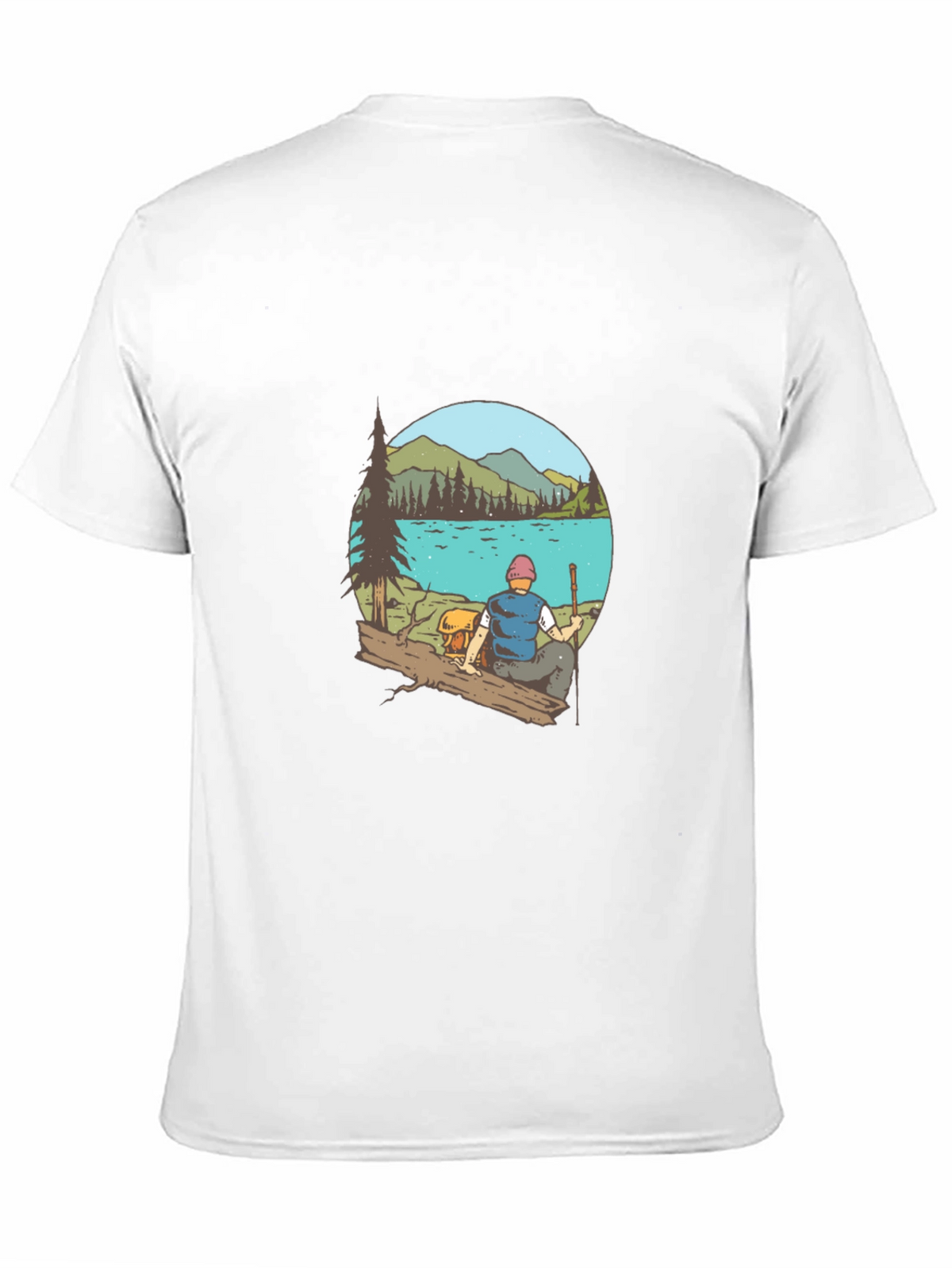 Mens Black T-Shirt with Lake Scene Print