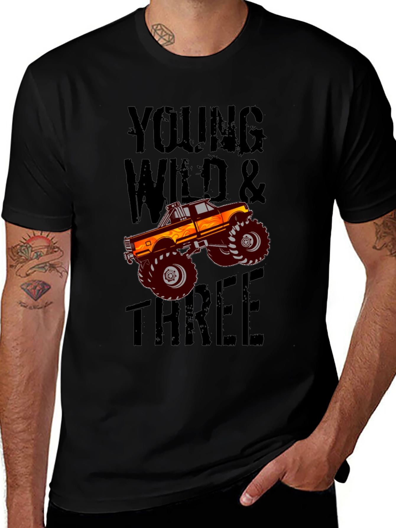 Young Wild & Three Monster Truck Graphic T-Shirt