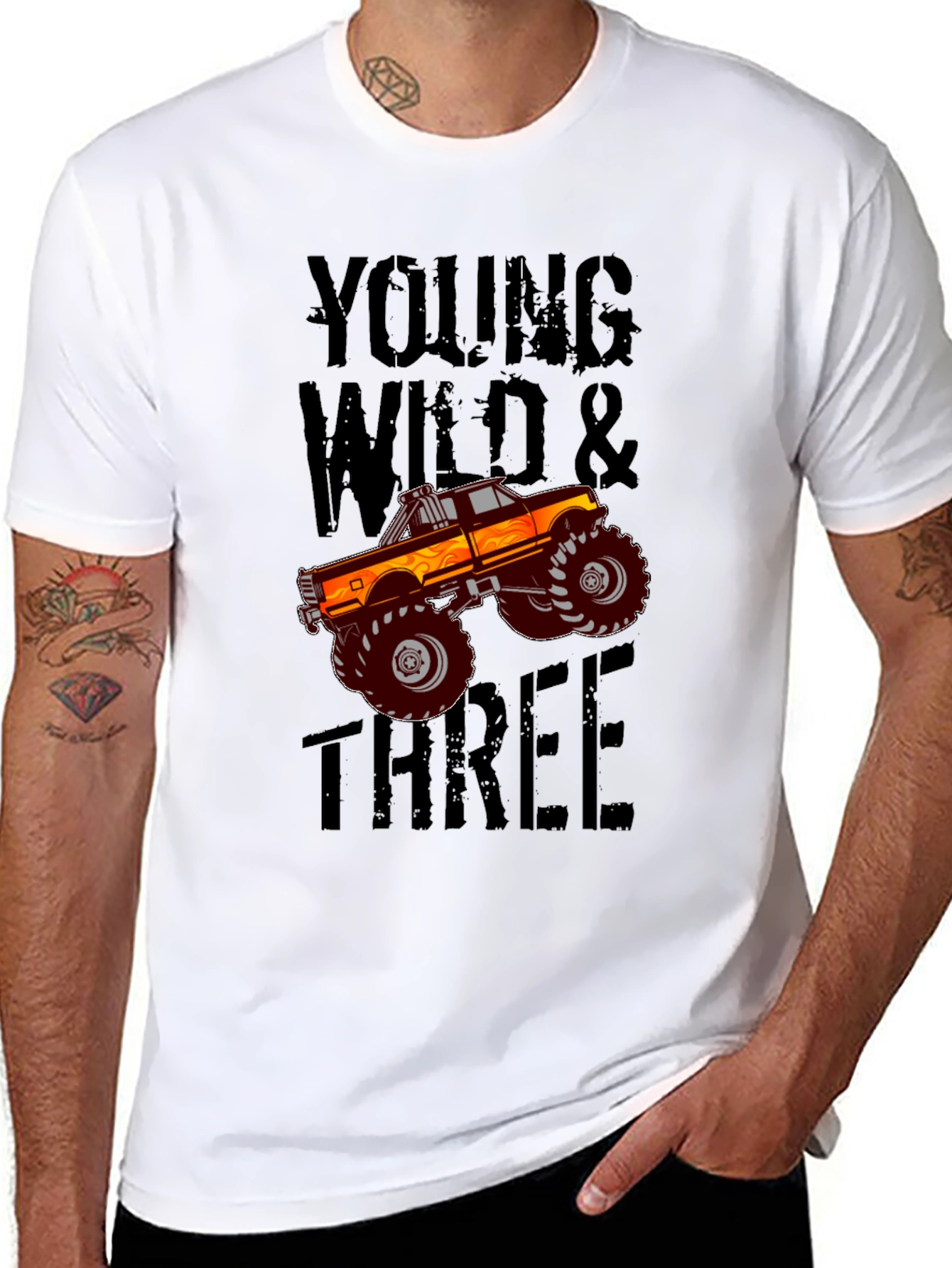 Young Wild & Three Monster Truck Graphic T-Shirt