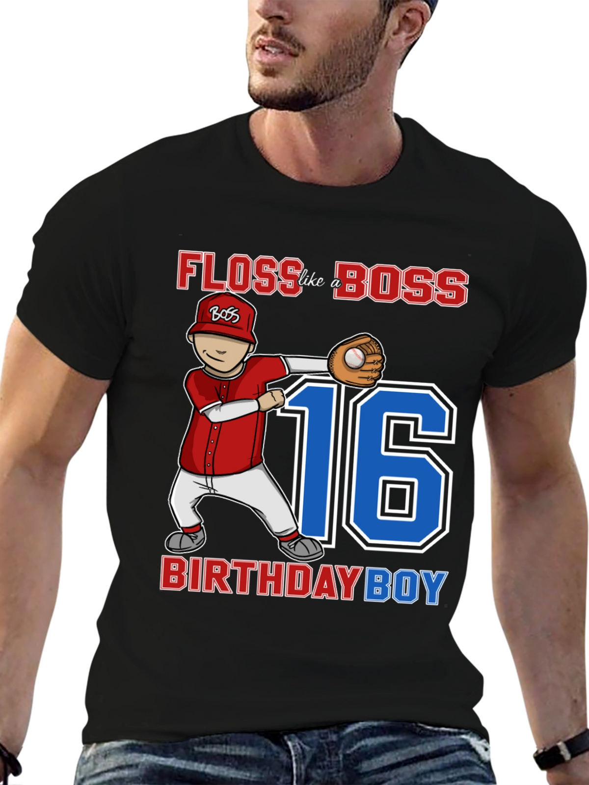 Floss Like a Boss 16th Birthday Boy Baseball T-Shirt