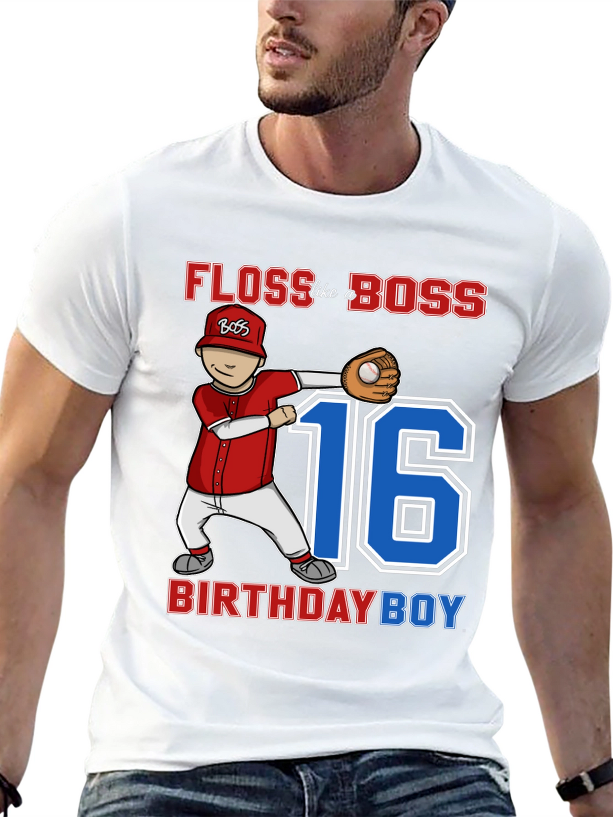 Floss Like a Boss 16th Birthday Boy Baseball T-Shirt