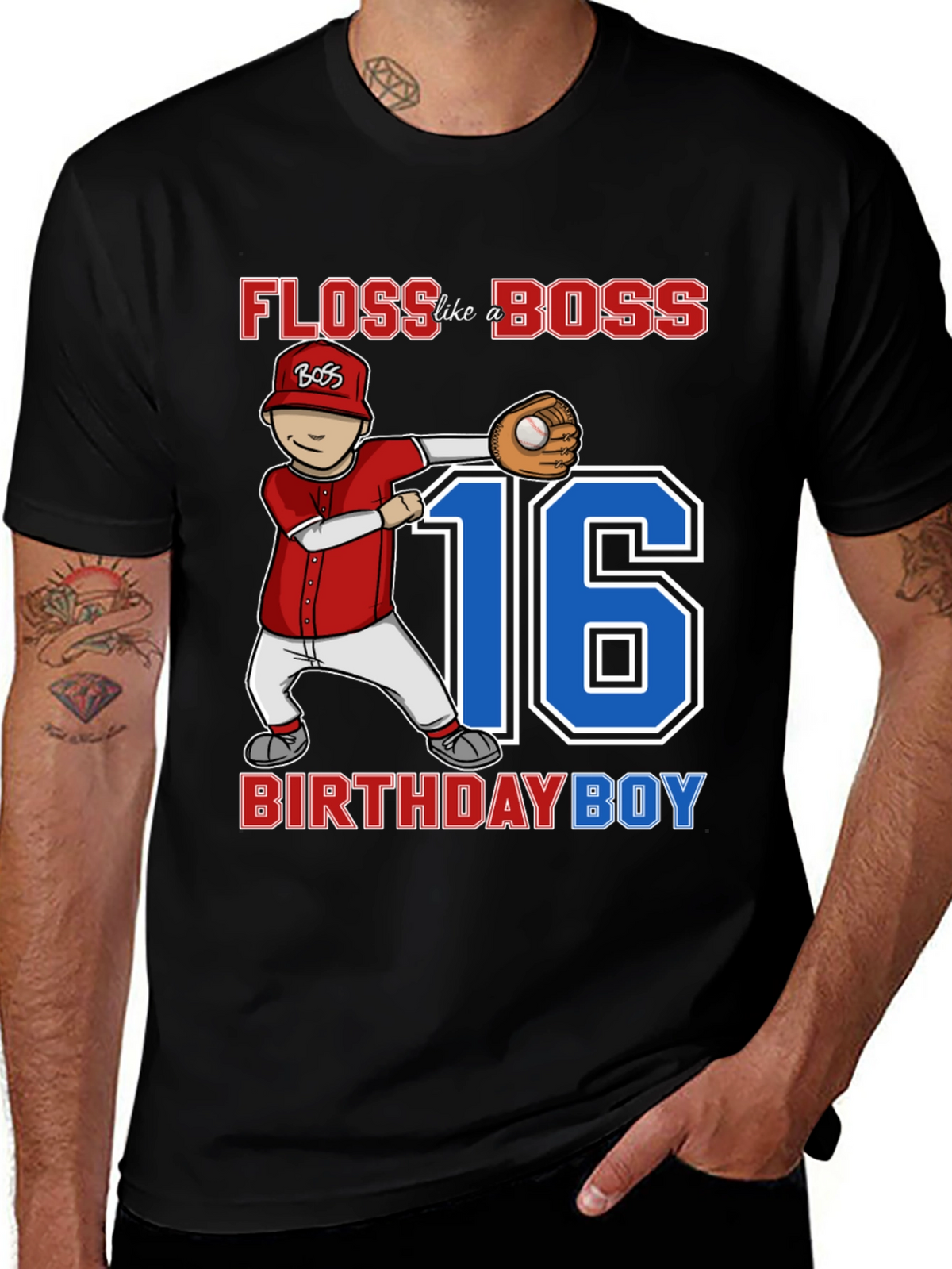 Floss Like a Boss 16th Birthday Boy Baseball T-Shirt