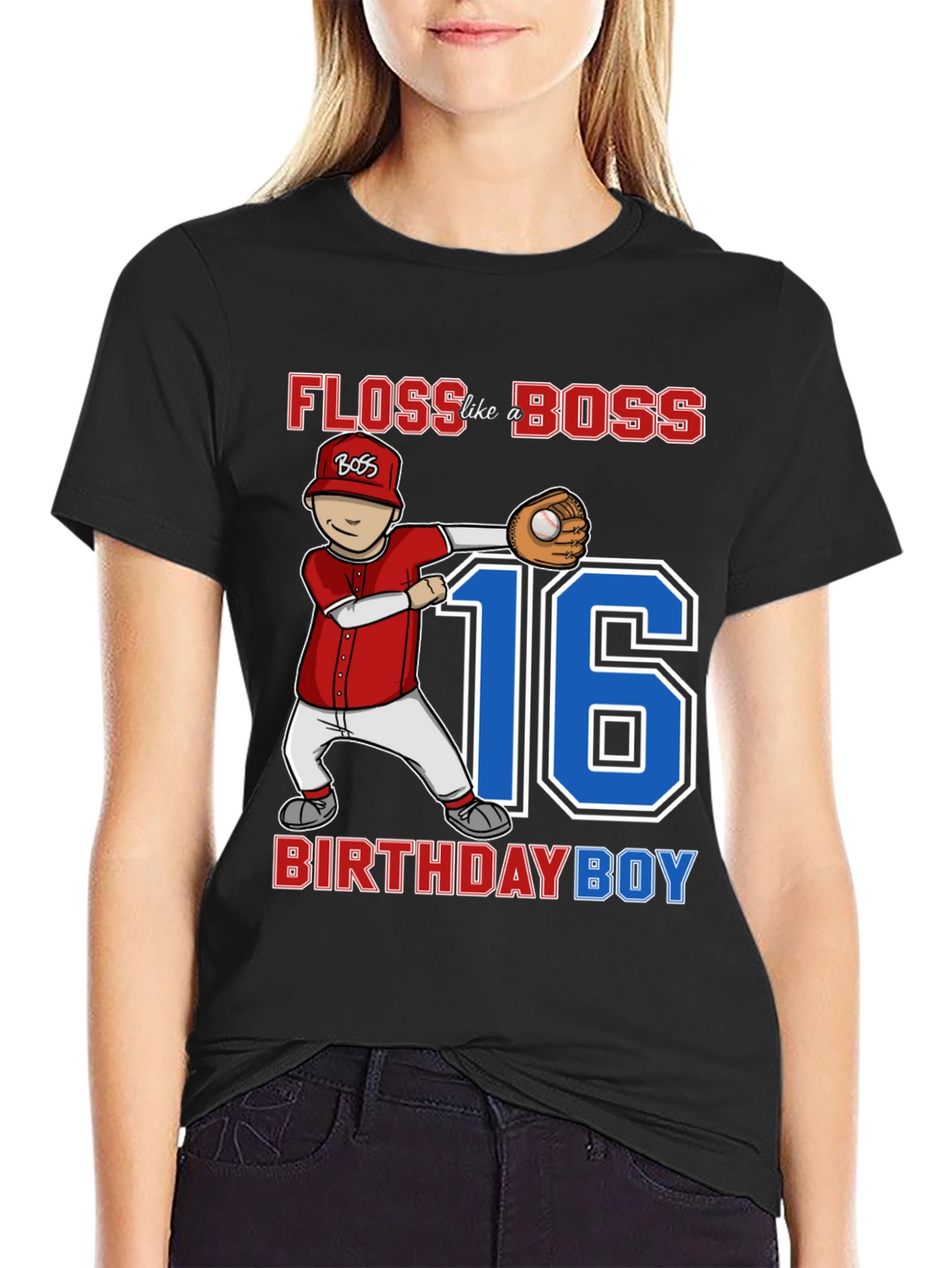 Floss Like a Boss 16th Birthday Boy Baseball T-Shirt