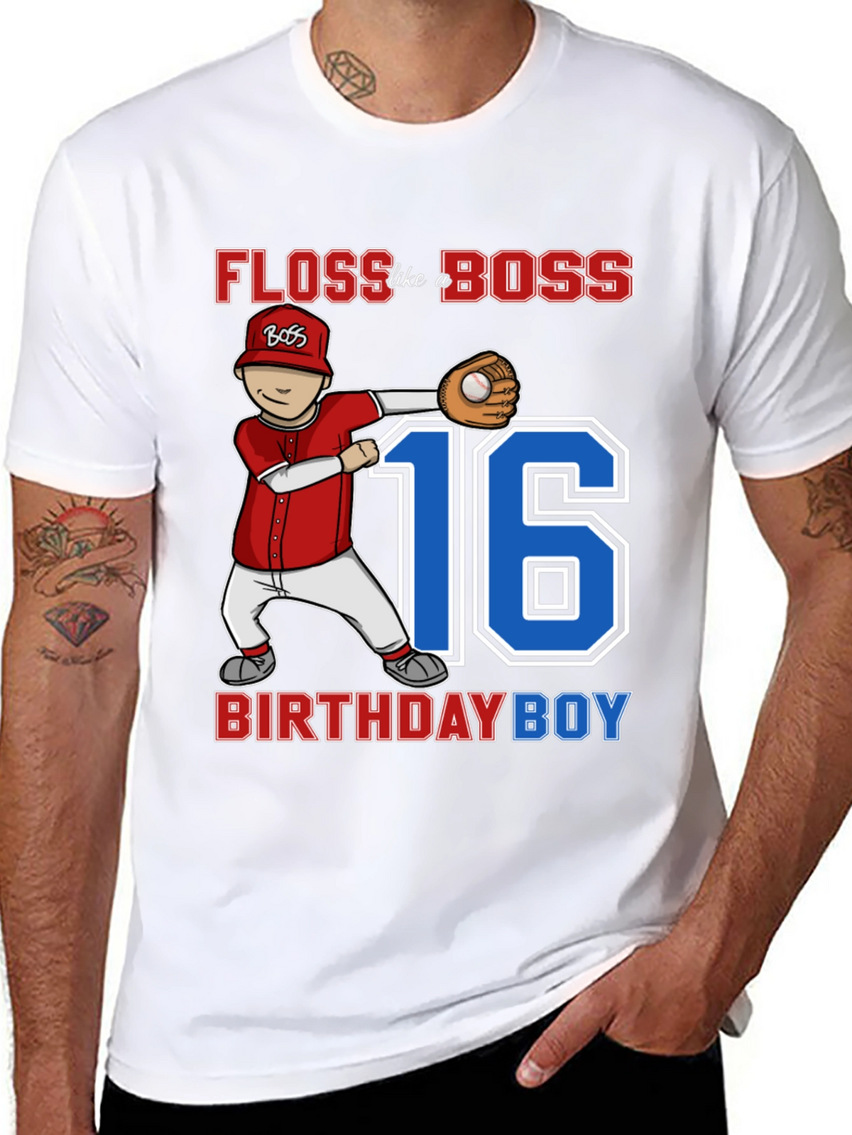 Floss Like a Boss 16th Birthday Boy Baseball T-Shirt