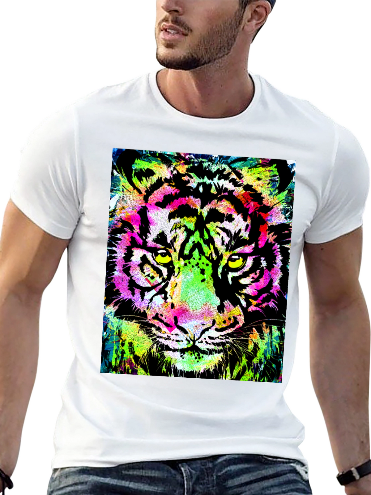 Vibrant Tiger Graphic Print Black T-Shirt