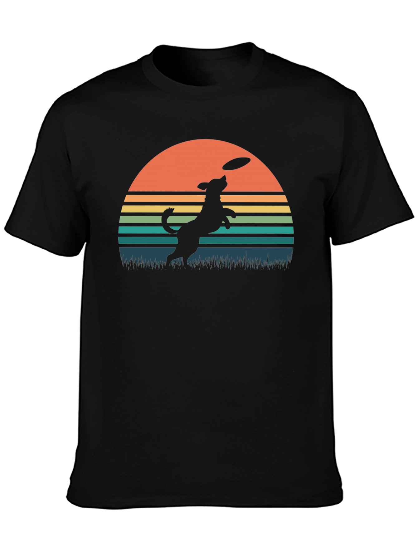 Dog Frisbee Sunset Graphic T-Shirt