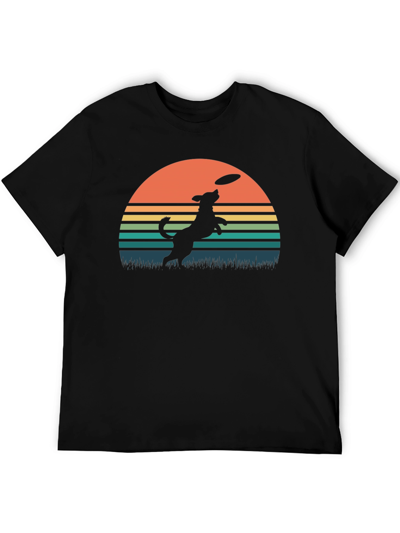 Dog Frisbee Sunset Graphic T-Shirt